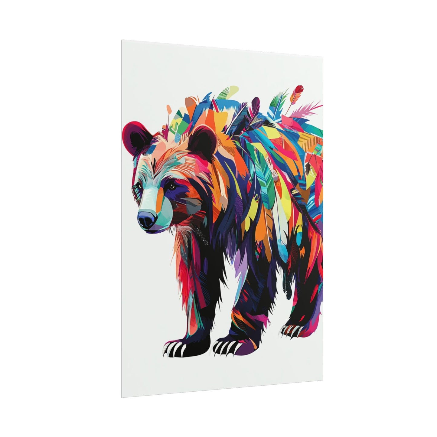 Vibrant Bear of the Wild - Abstract Feathered Art Print