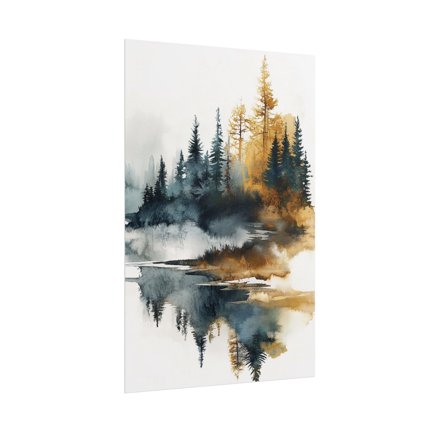 Misty Pines - Abstract Forest Landscape Watercolour