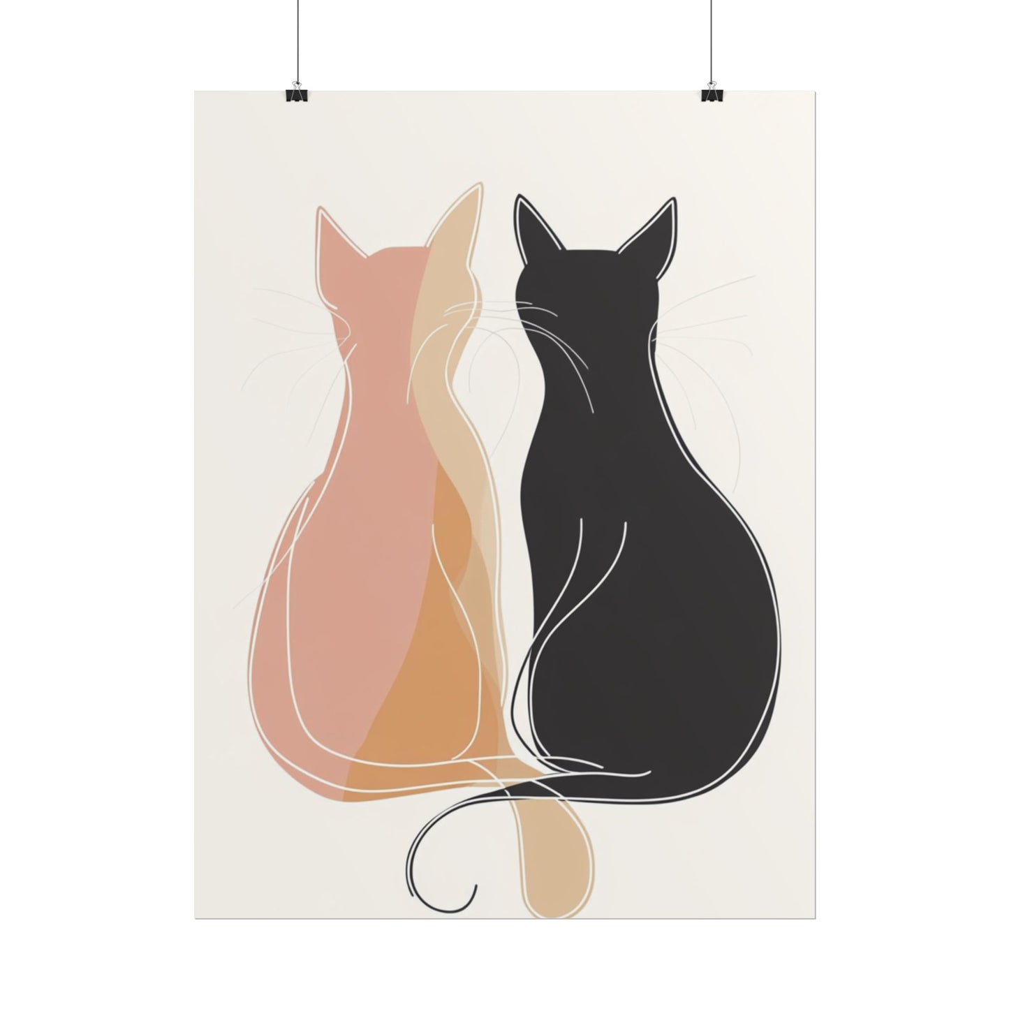 Companions in Silence - Minimalist Abstract Cat Duo