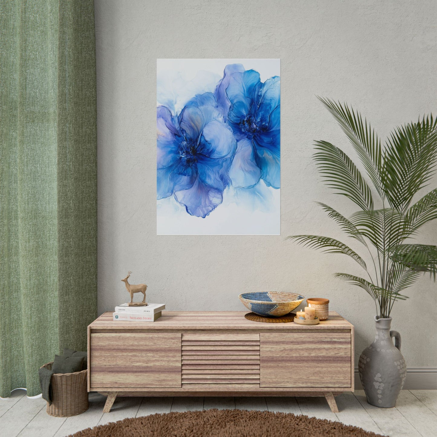 Ethereal Duo - Abstract Floral Art in Shades of Blue