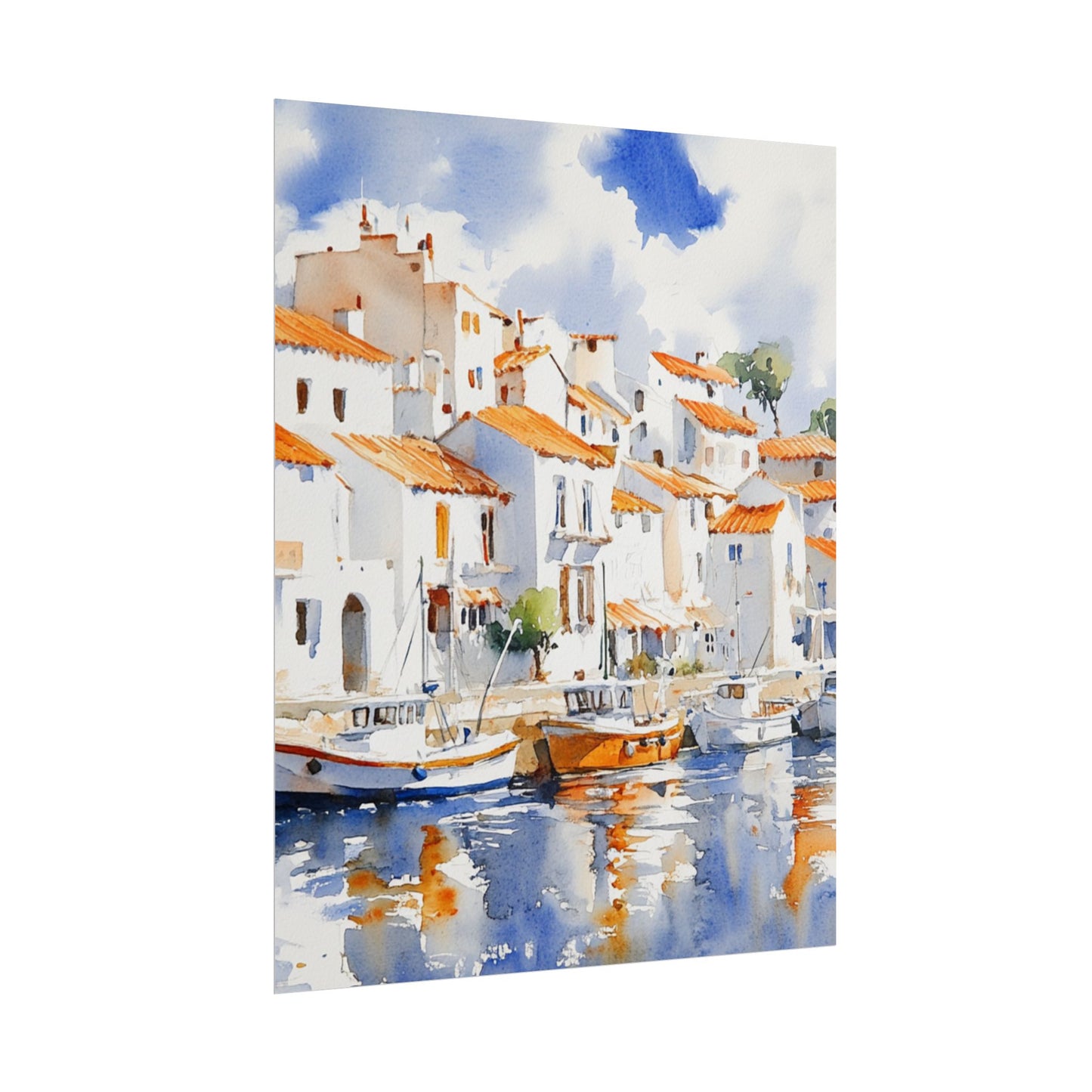 Harbour Reflections - Abstract Watercolour of Coastal Village