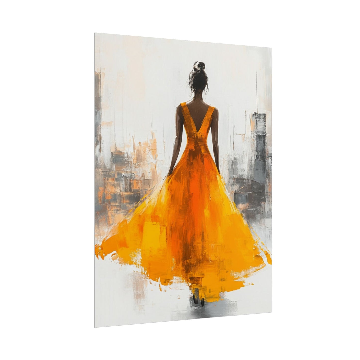 City Elegance - Abstract Woman in Orange Dress Art Print