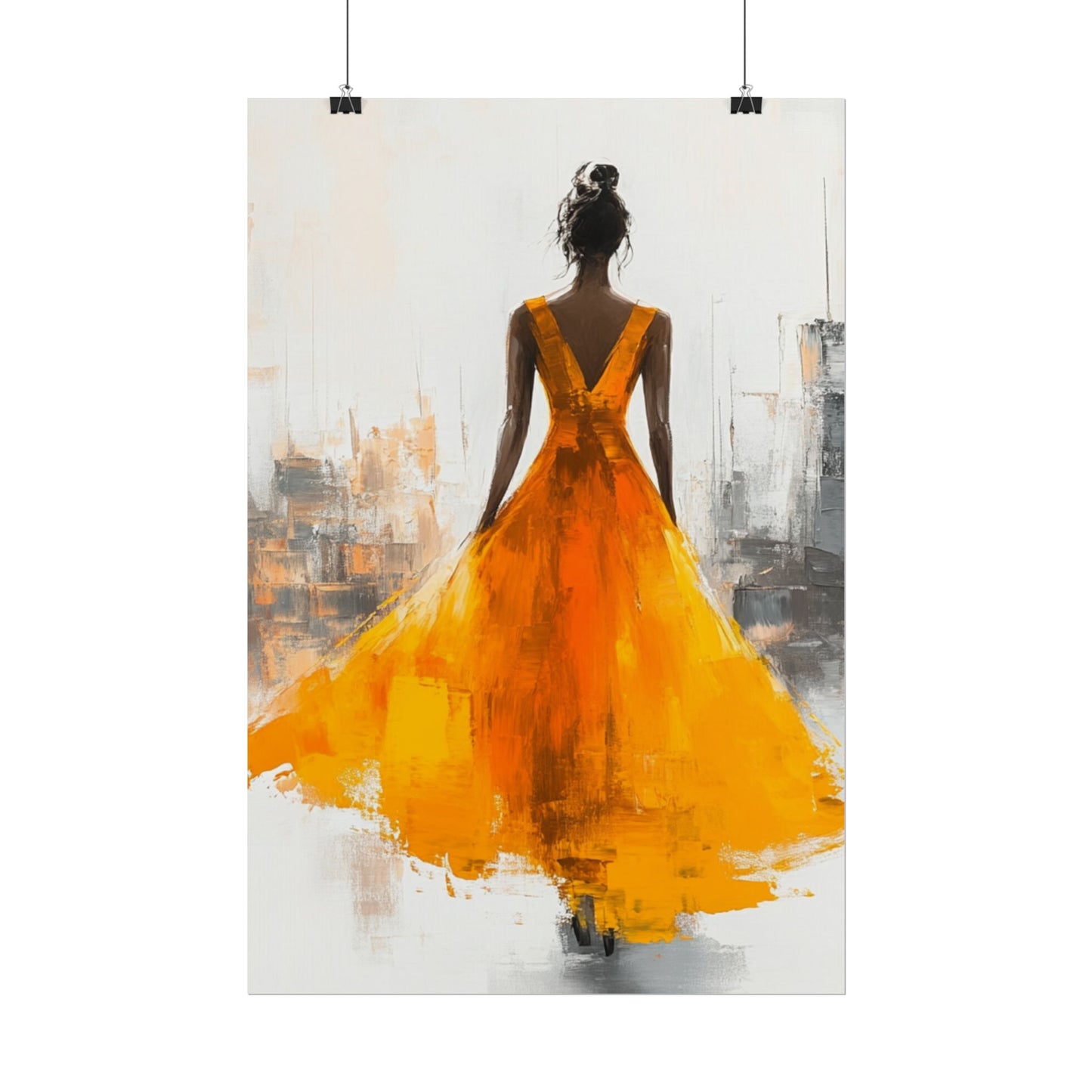 City Elegance - Abstract Woman in Orange Dress Art Print