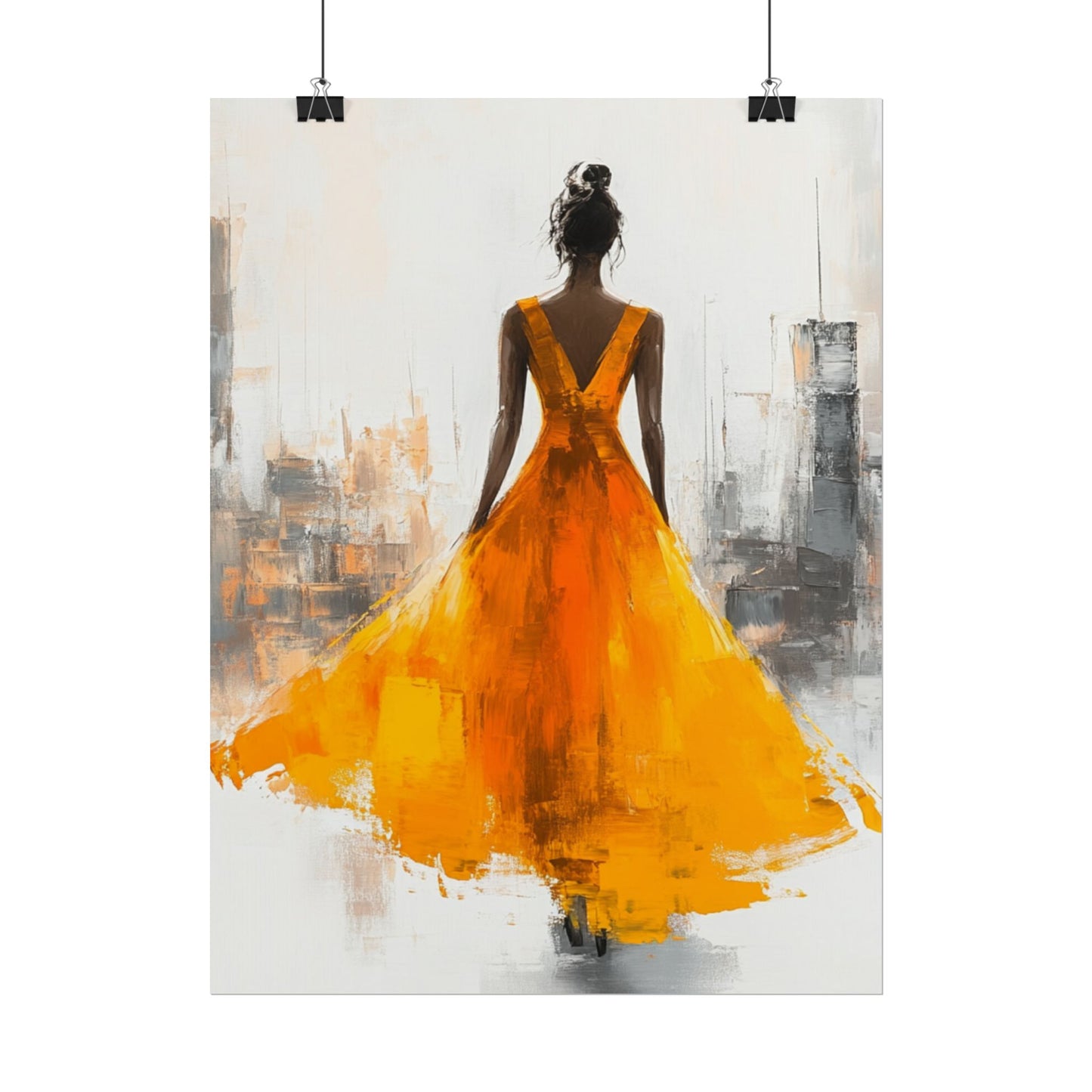 City Elegance - Abstract Woman in Orange Dress Art Print