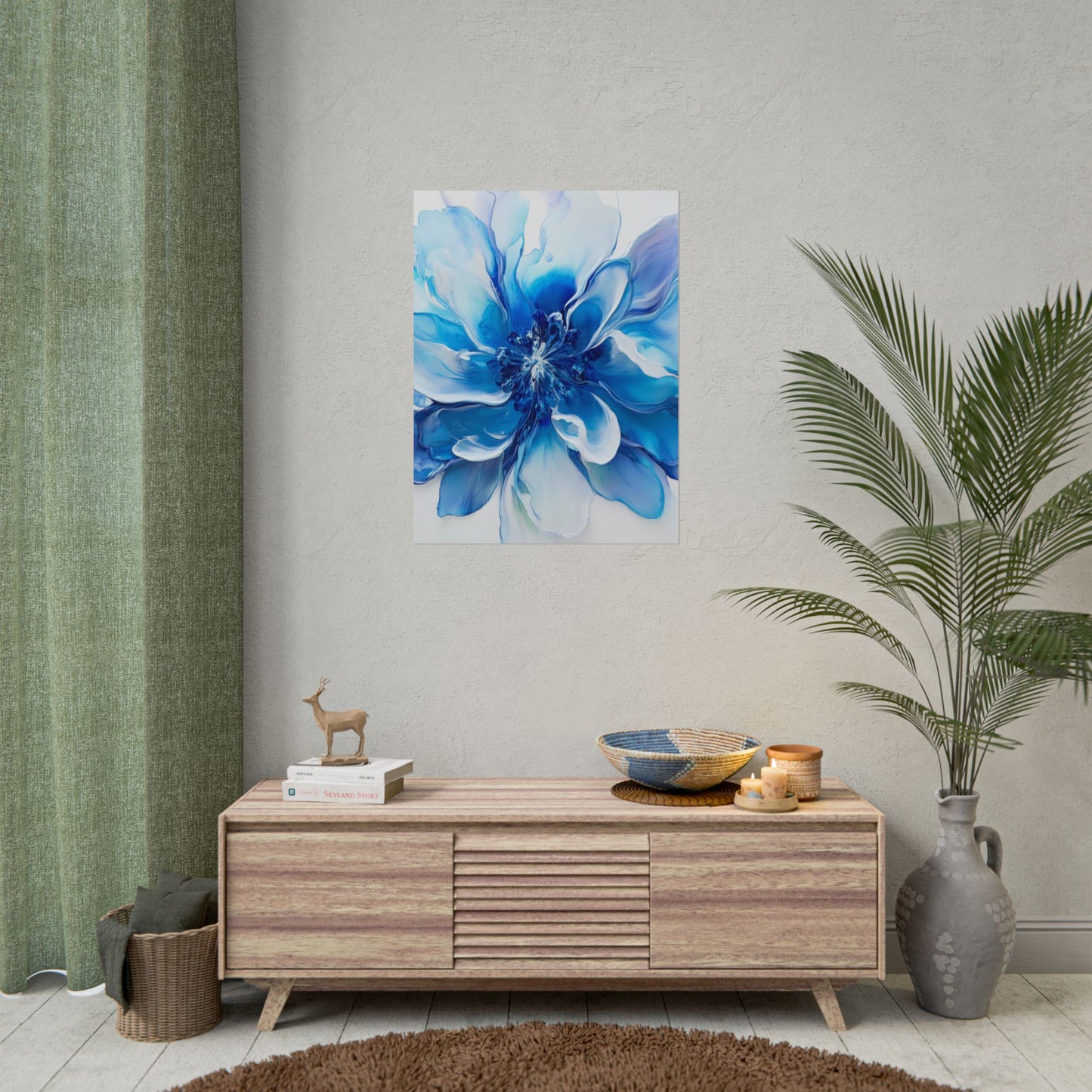 Ethereal Bloom - Abstract Blue Floral Art Print