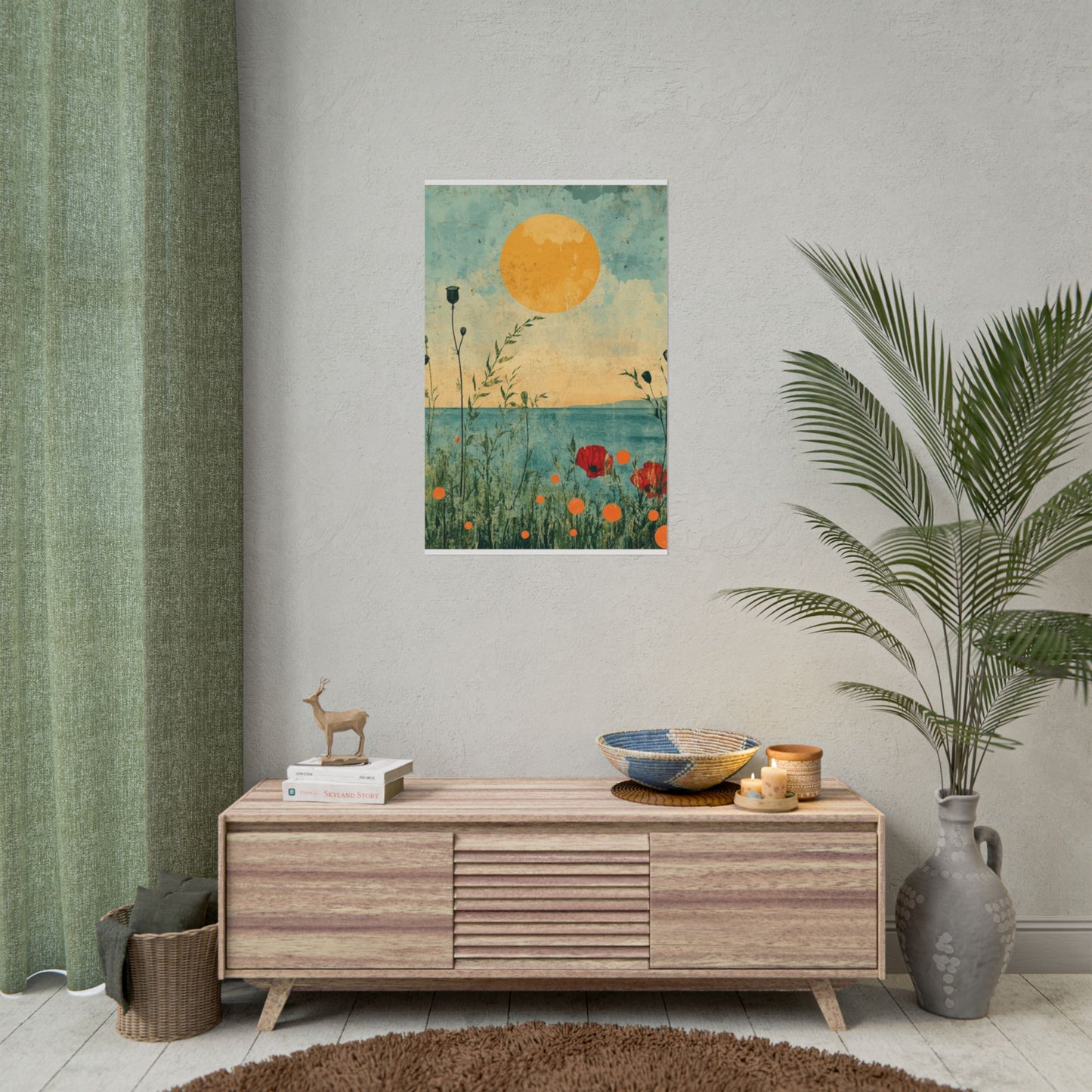 Golden Horizon - Abstract Floral Coastal Print