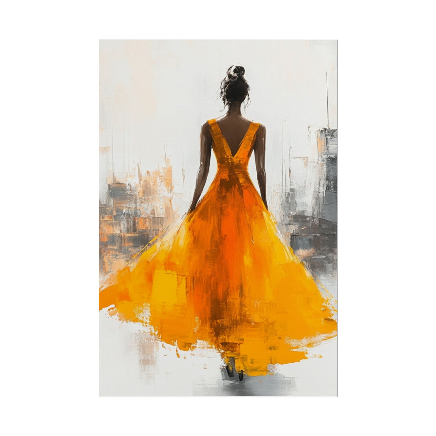 City Elegance - Abstract Woman in Orange Dress Art Print