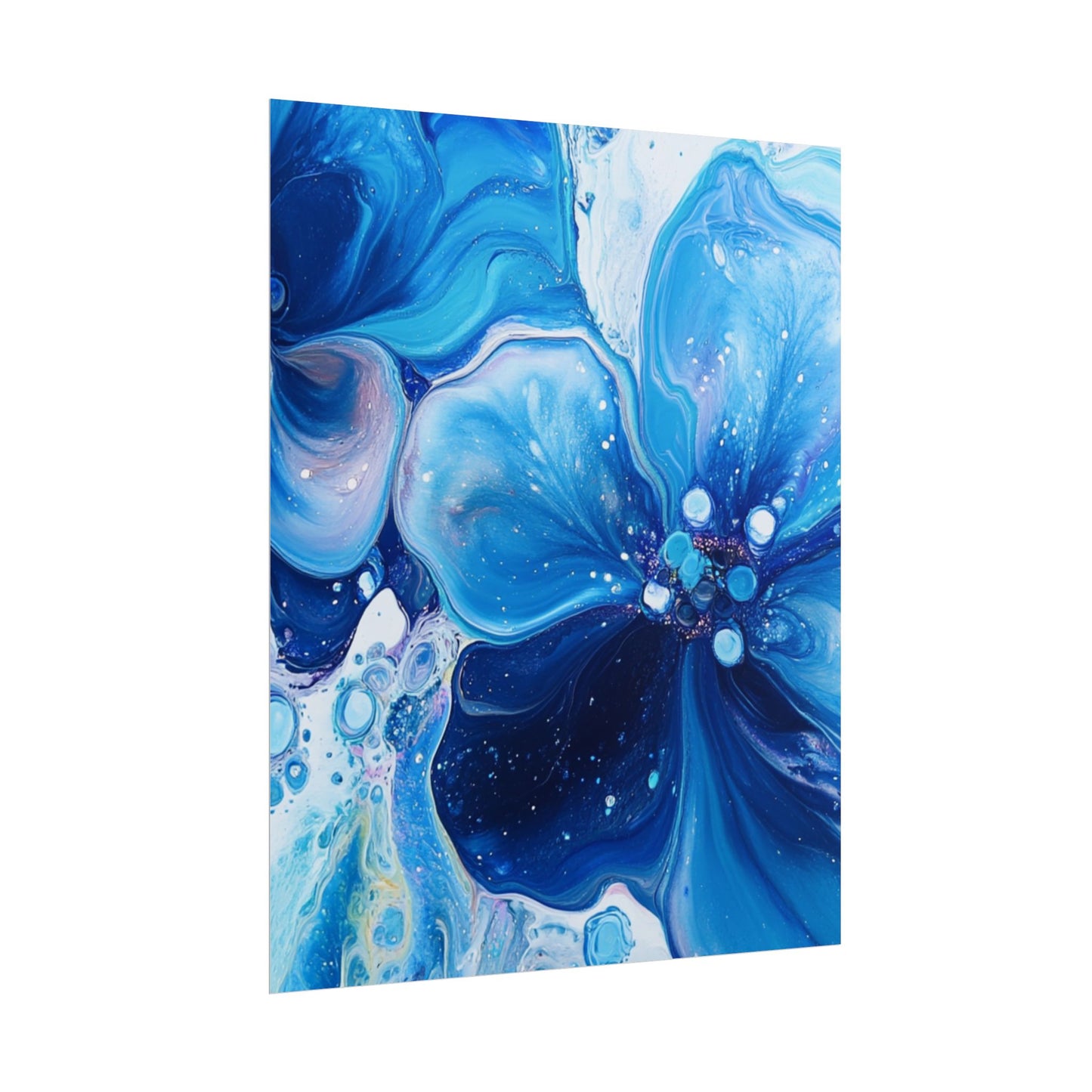 Celestial Bloom - Abstract Floral Art Print in Shades of Blue