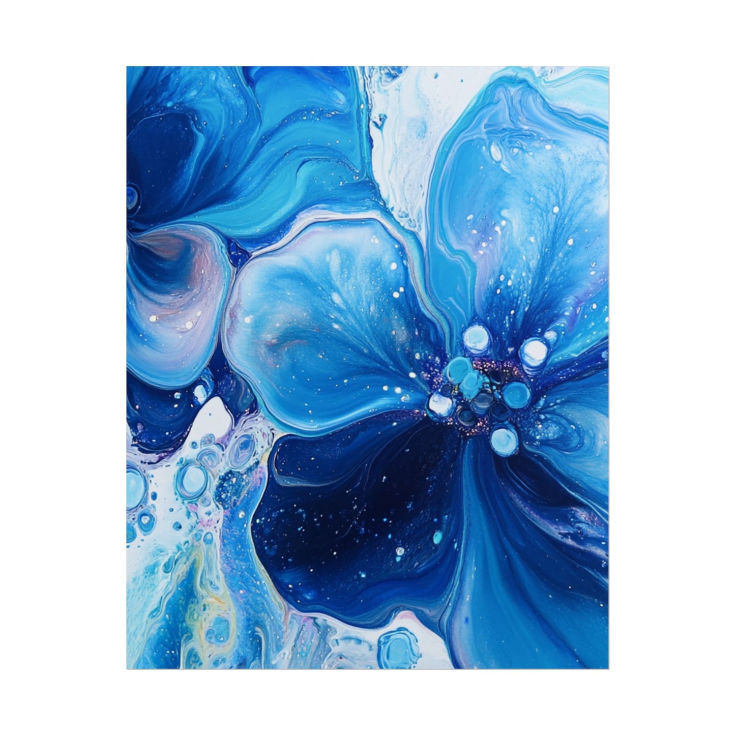 Celestial Bloom - Abstract Floral Art Print in Shades of Blue