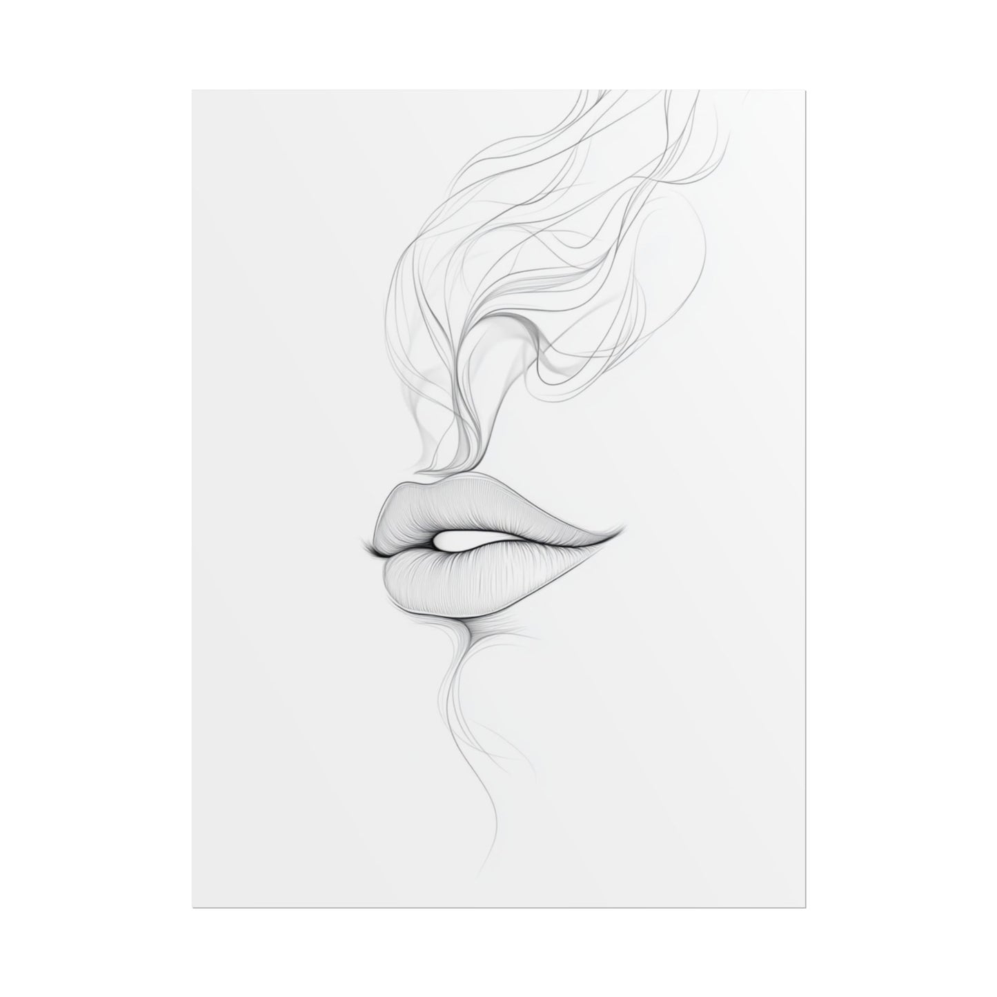 Whispers of Elegance - Delicate Abstract Line Art of Lips