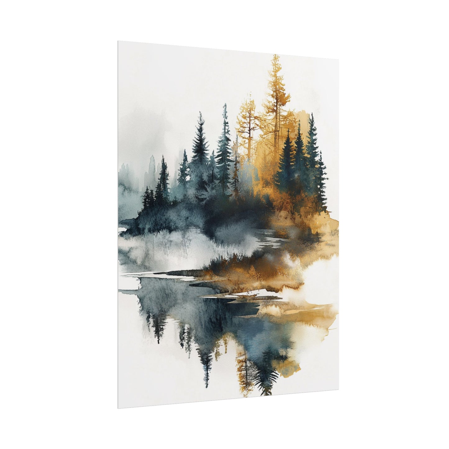 Misty Pines - Abstract Forest Landscape Watercolour