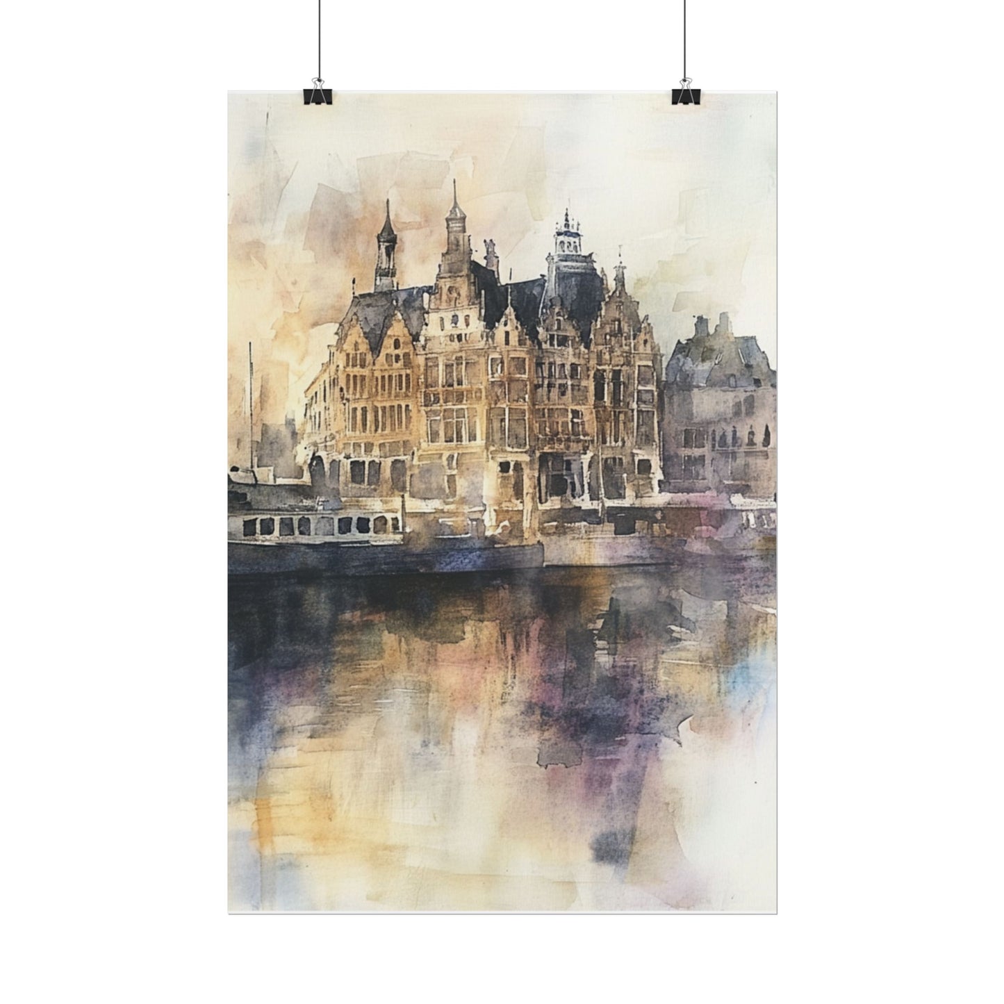 Vintage Harbour Charm - Abstract Watercolour of Historic Waterfront