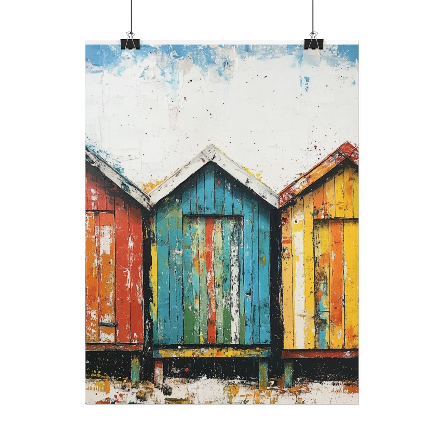 Vibrant Beach Huts - Coastal Abstract Art Print