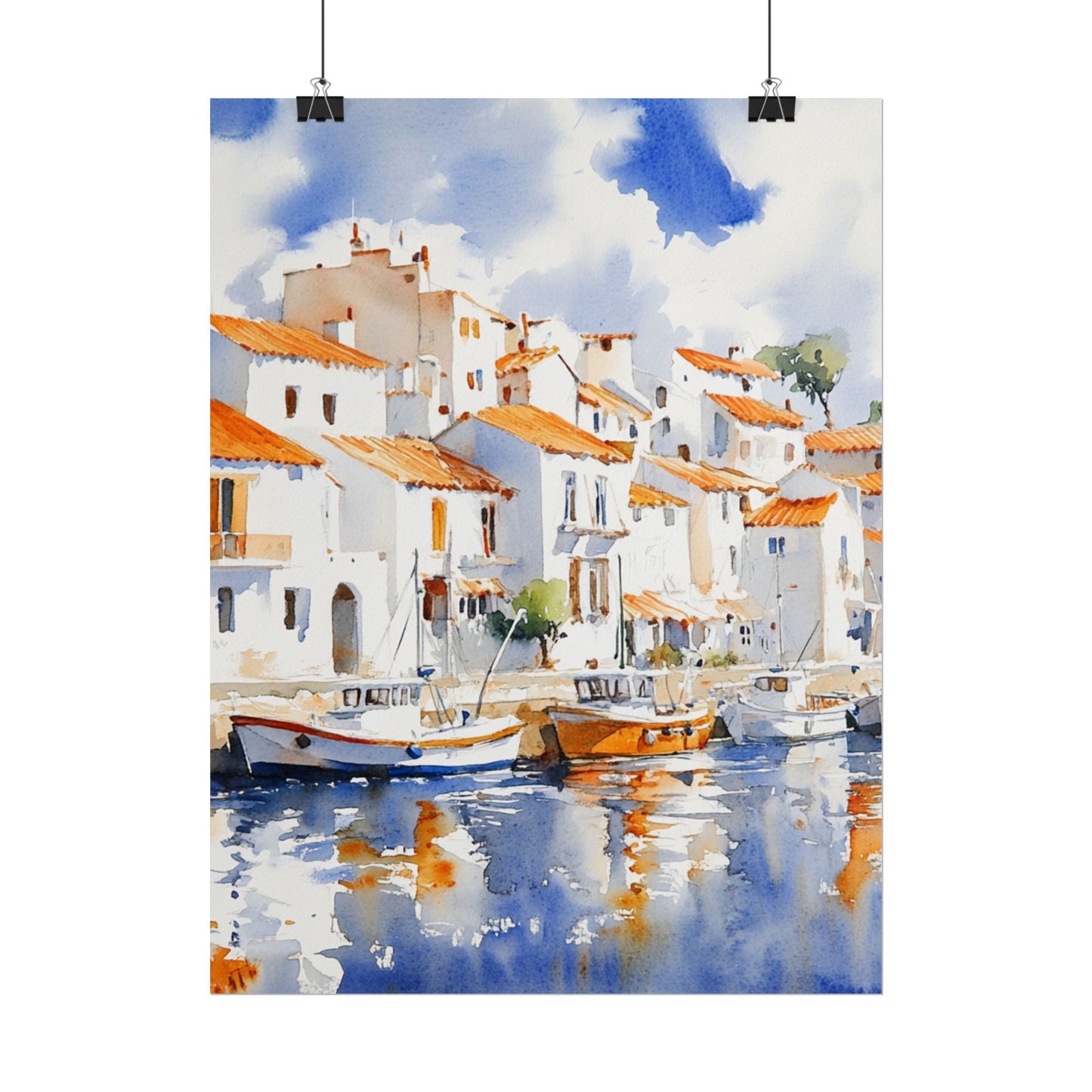 Harbour Reflections - Abstract Watercolour of Coastal Village