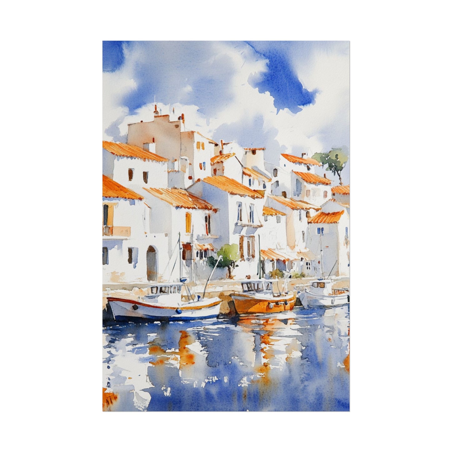 Harbour Reflections - Abstract Watercolour of Coastal Village