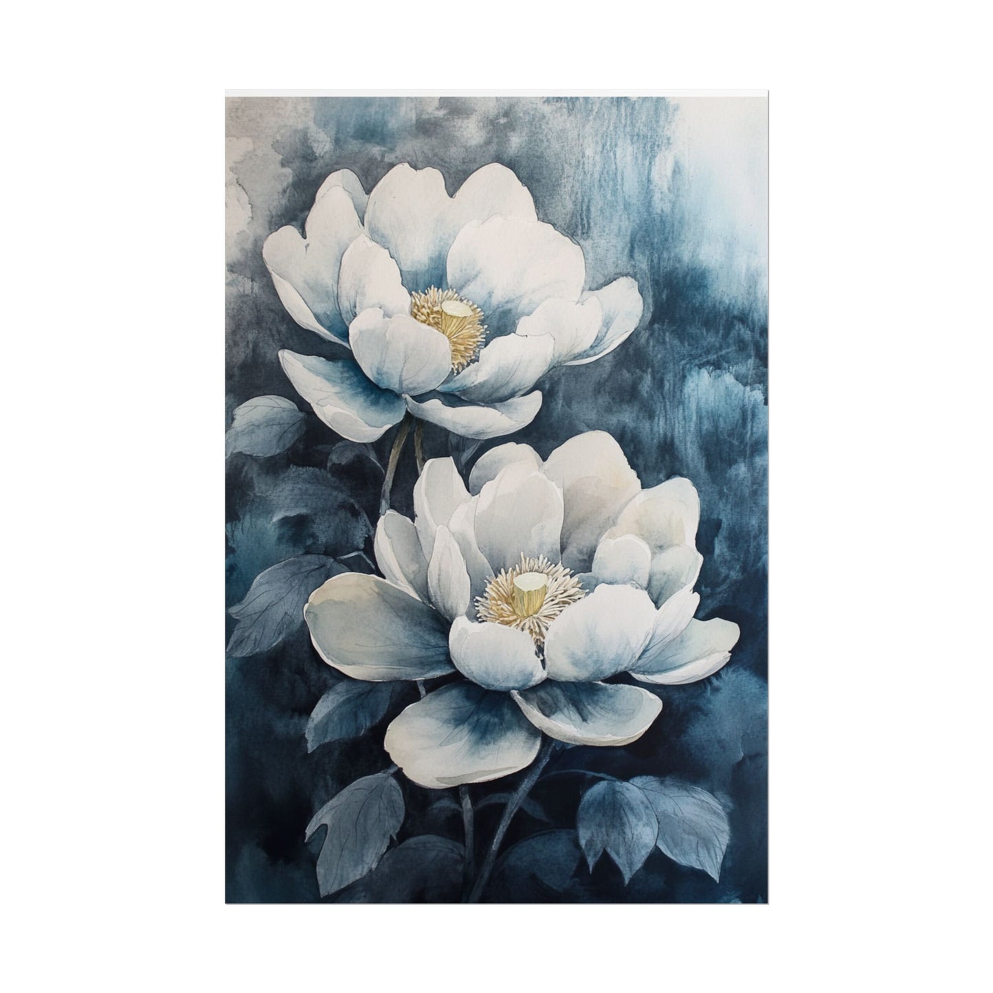 Elegant White Blooms - Abstract Floral Watercolour Print