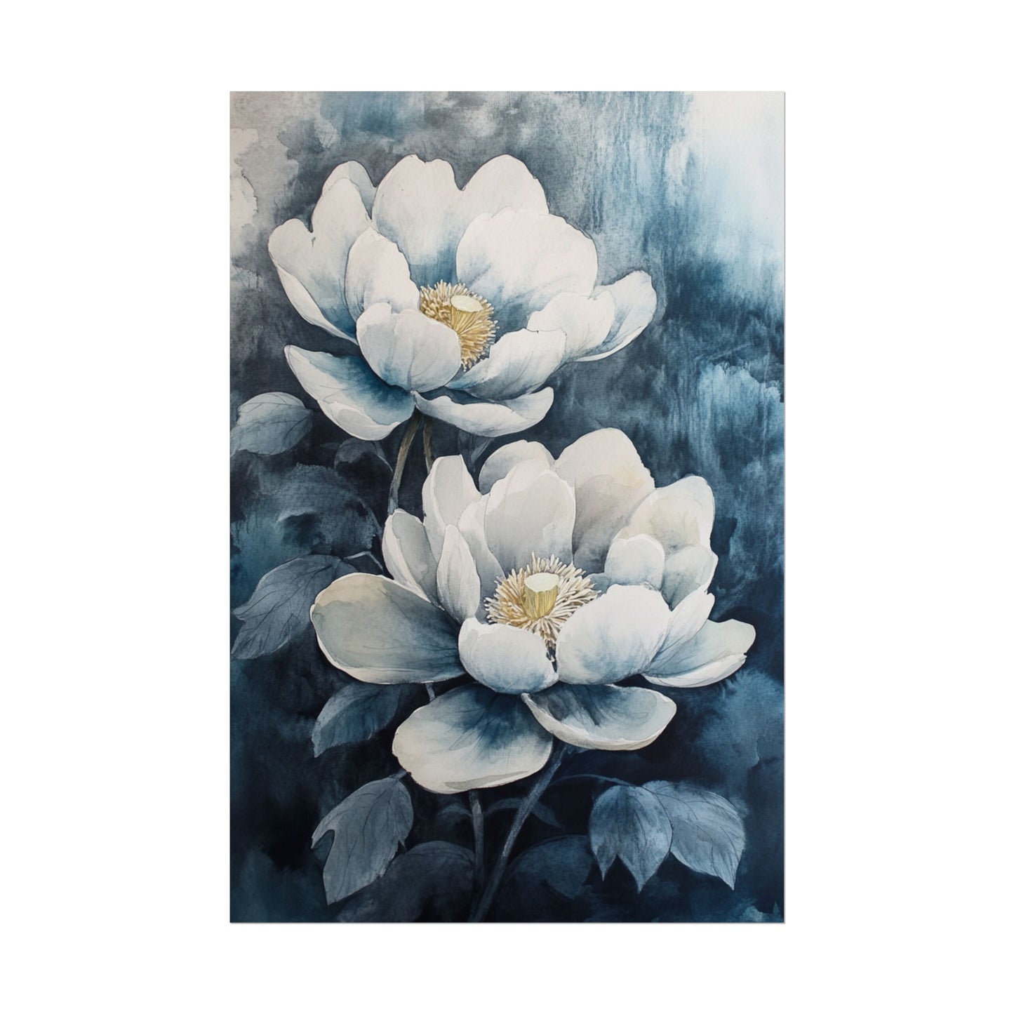 Elegant White Blooms - Abstract Floral Watercolour Print