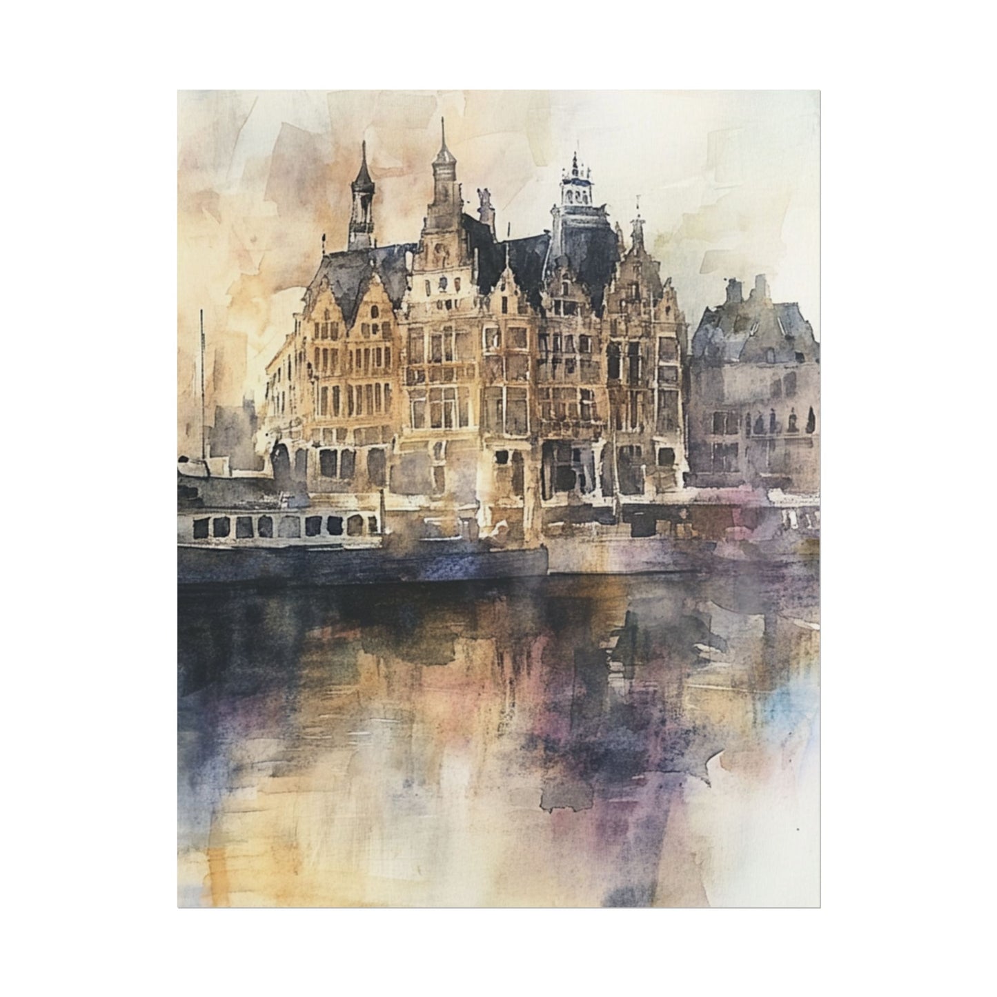 Vintage Harbour Charm - Abstract Watercolour of Historic Waterfront