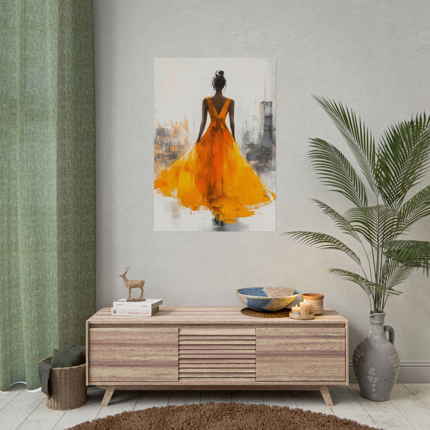 City Elegance - Abstract Woman in Orange Dress Art Print