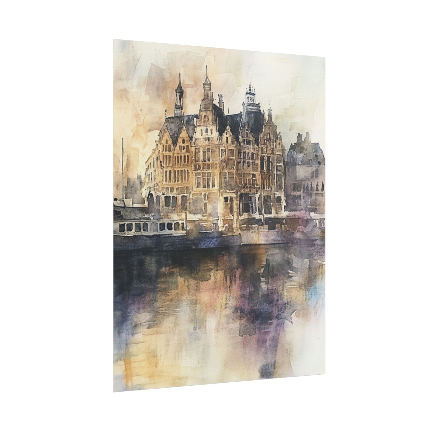 Vintage Harbour Charm - Abstract Watercolour of Historic Waterfront