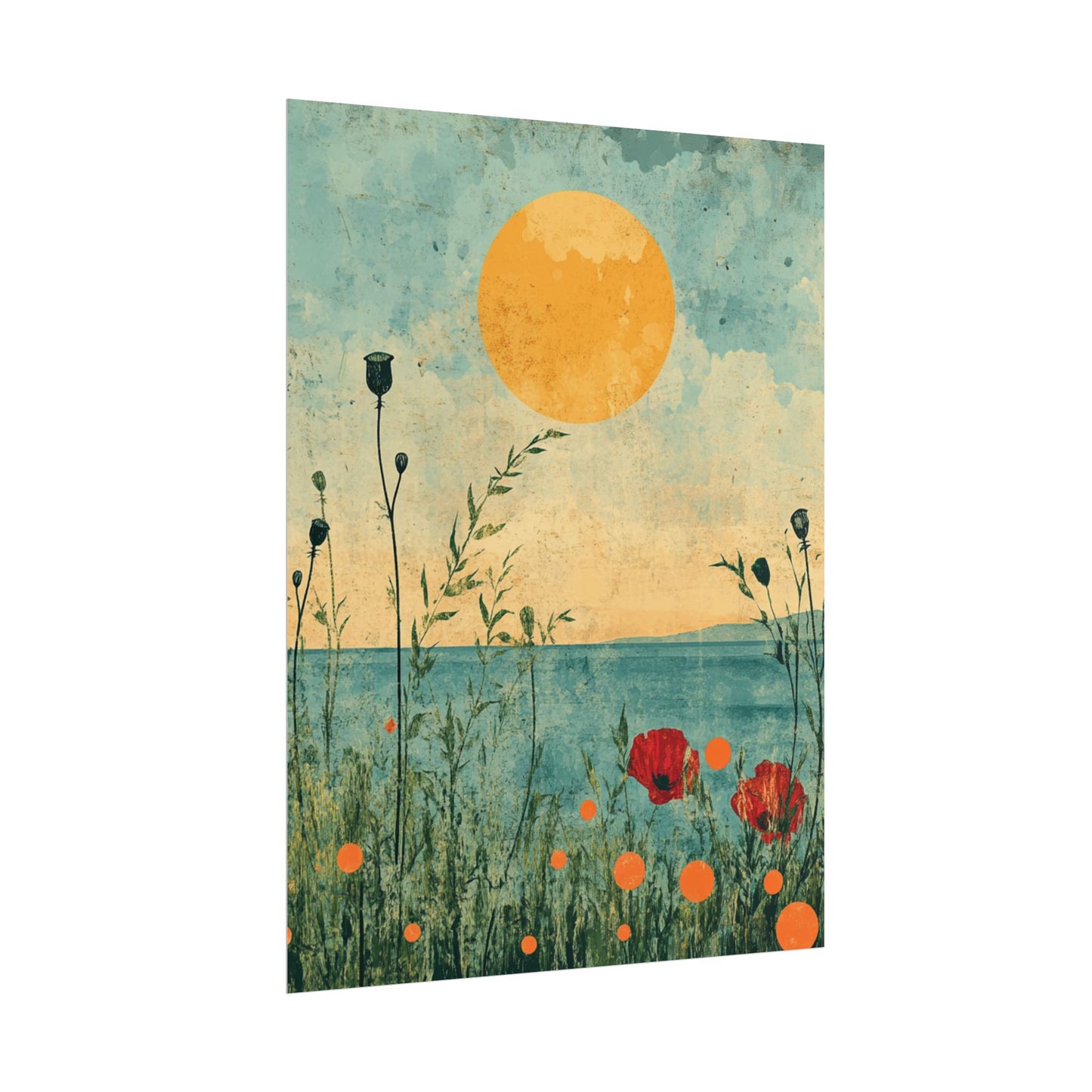 Golden Horizon - Abstract Floral Coastal Print