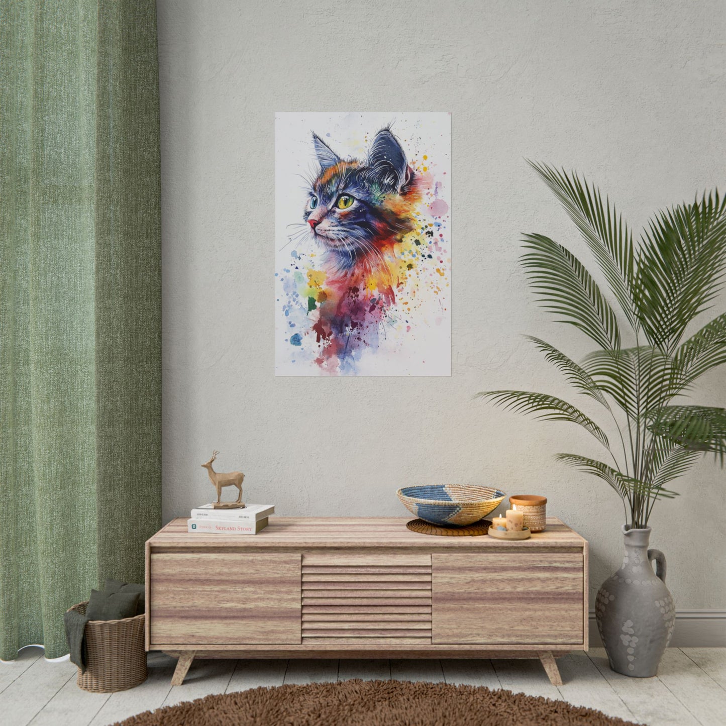 Vibrant Feline - Abstract Watercolour Cat Art Print