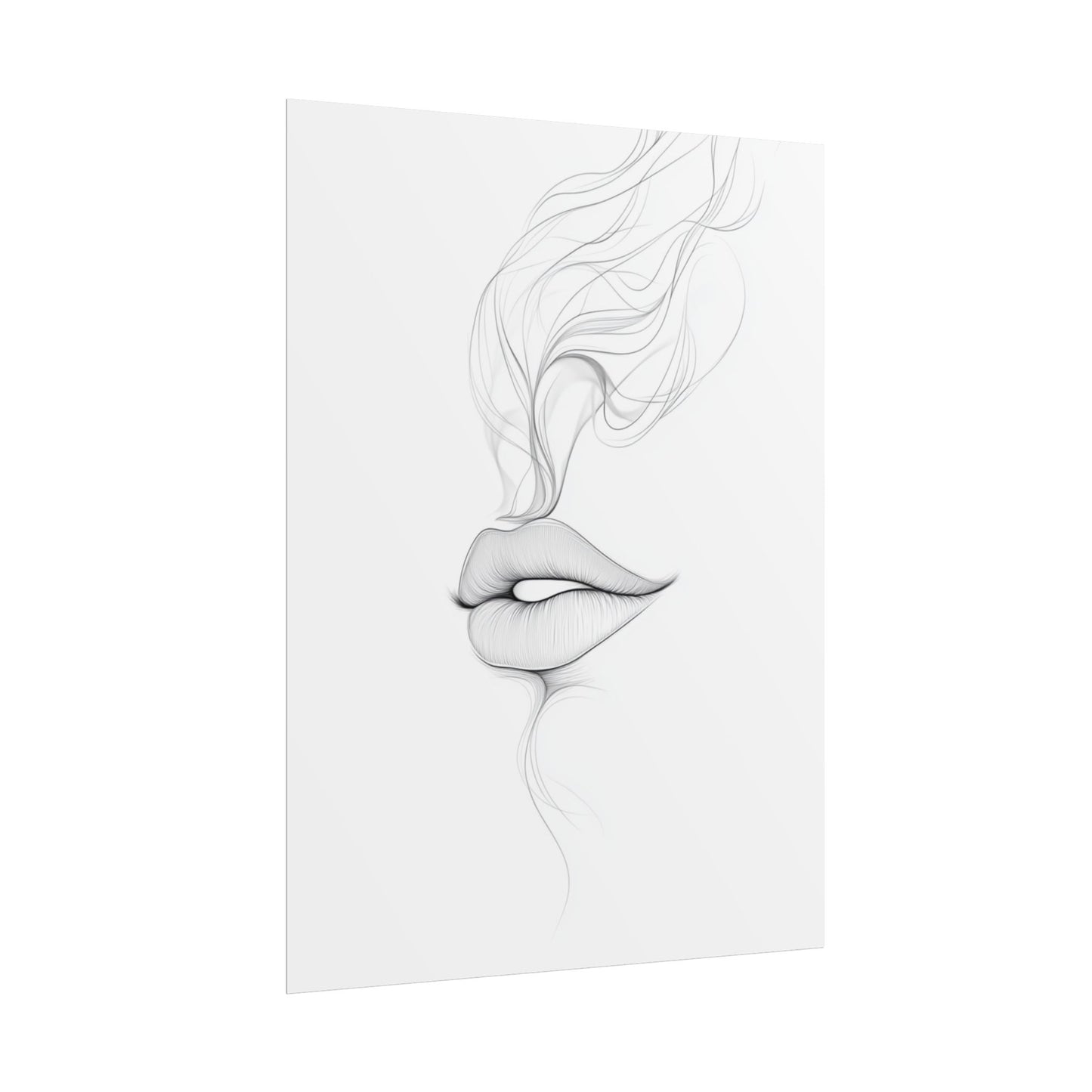 Whispers of Elegance - Delicate Abstract Line Art of Lips