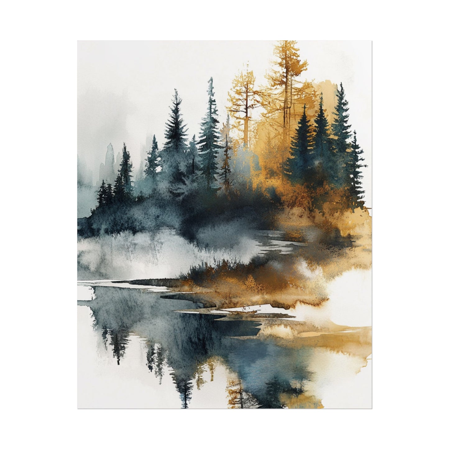 Misty Pines - Abstract Forest Landscape Watercolour