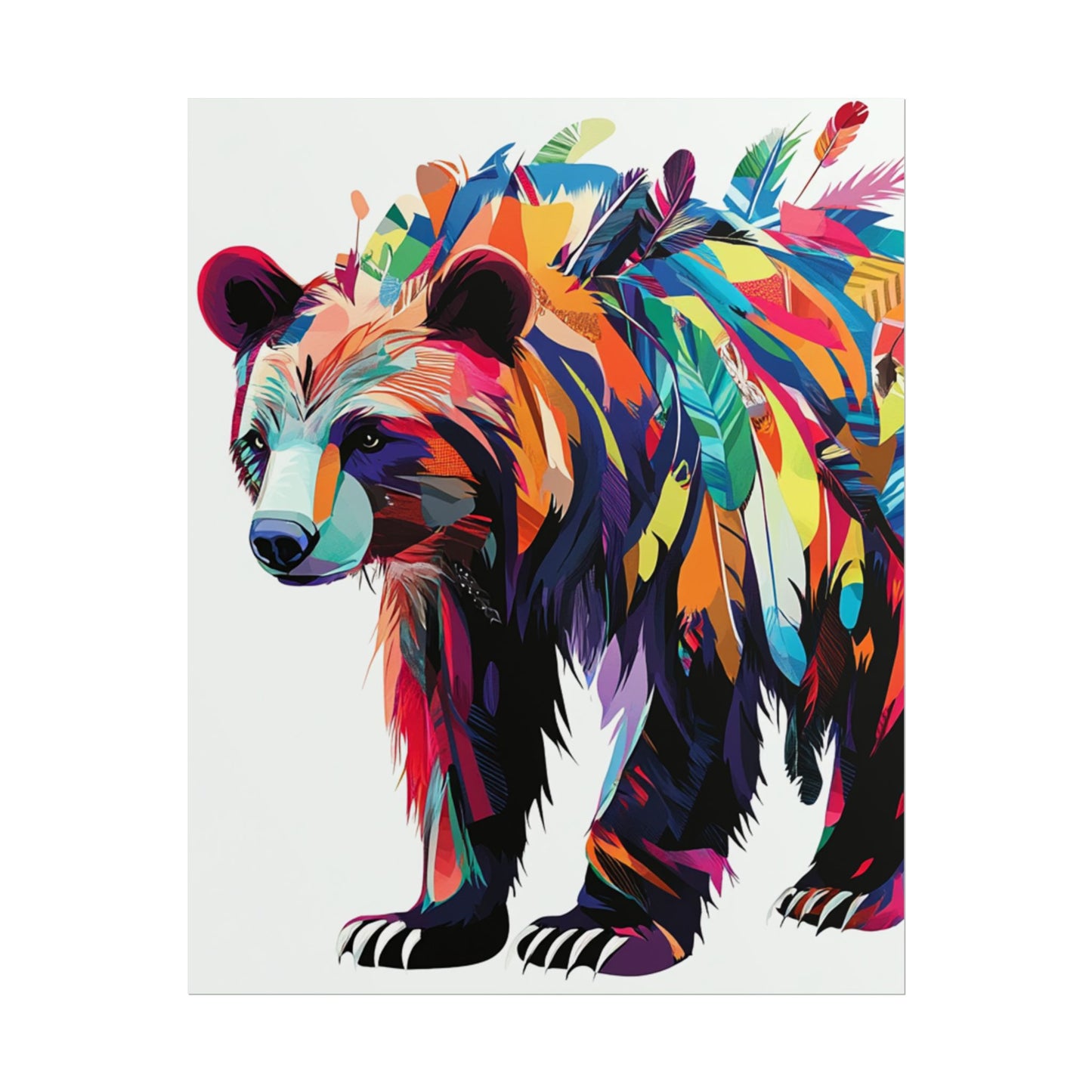 Vibrant Bear of the Wild - Abstract Feathered Art Print