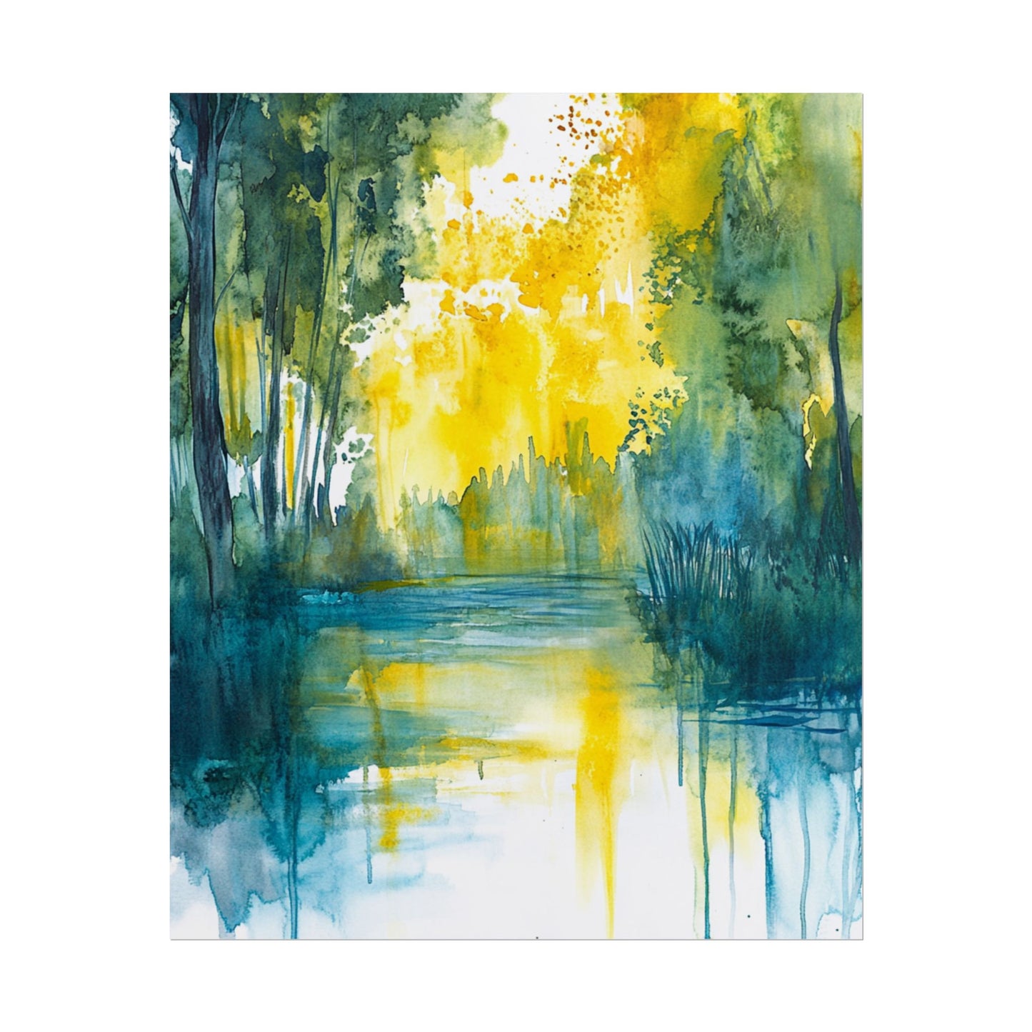 Radiant Reflections - Abstract Woodland Watercolour