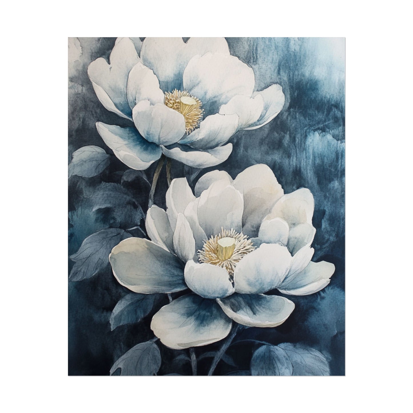 Elegant White Blooms - Abstract Floral Watercolour Print