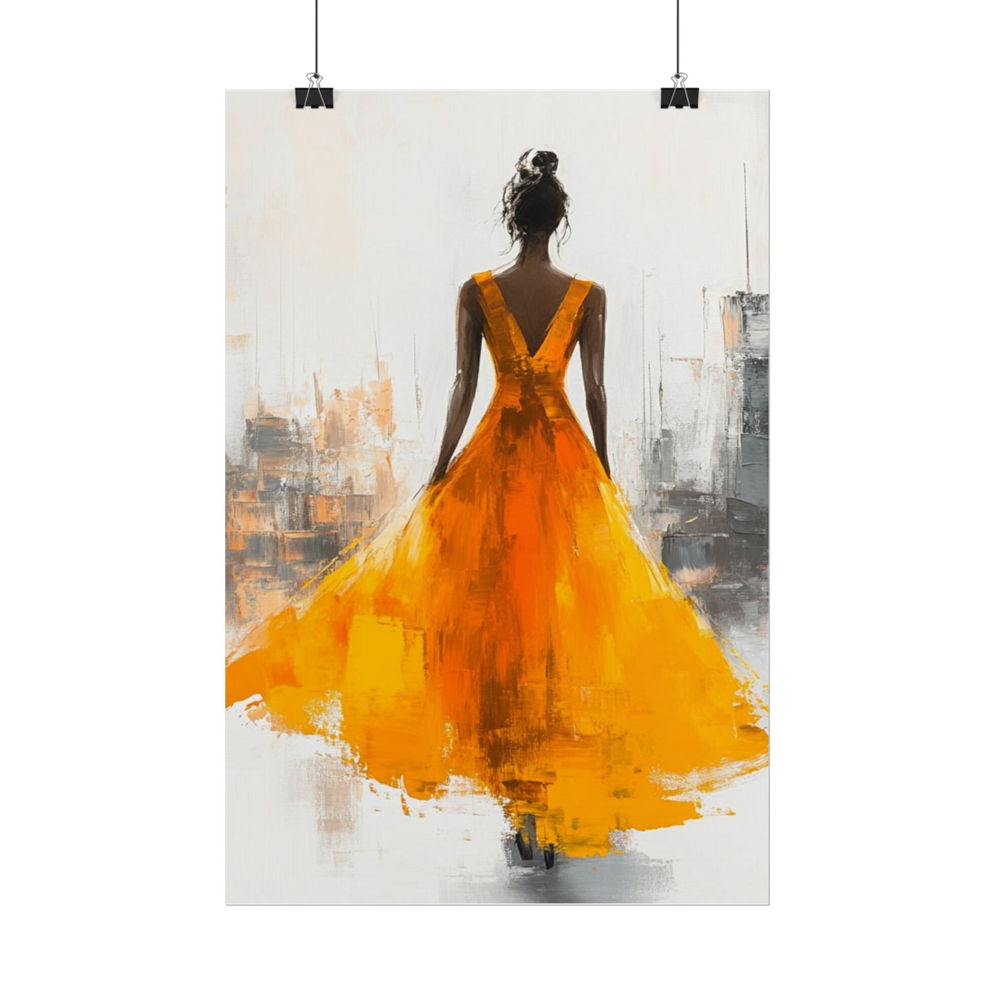 City Elegance - Abstract Woman in Orange Dress Art Print