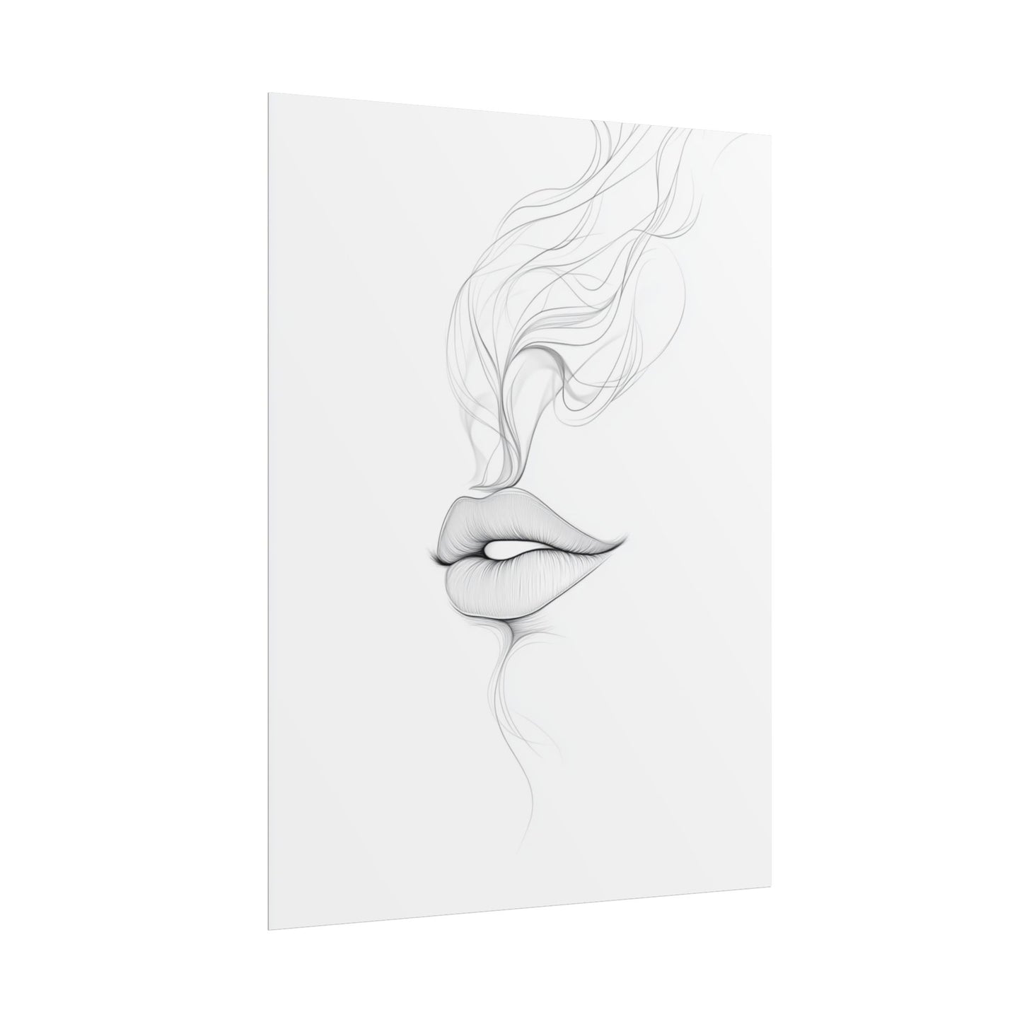 Whispers of Elegance - Delicate Abstract Line Art of Lips