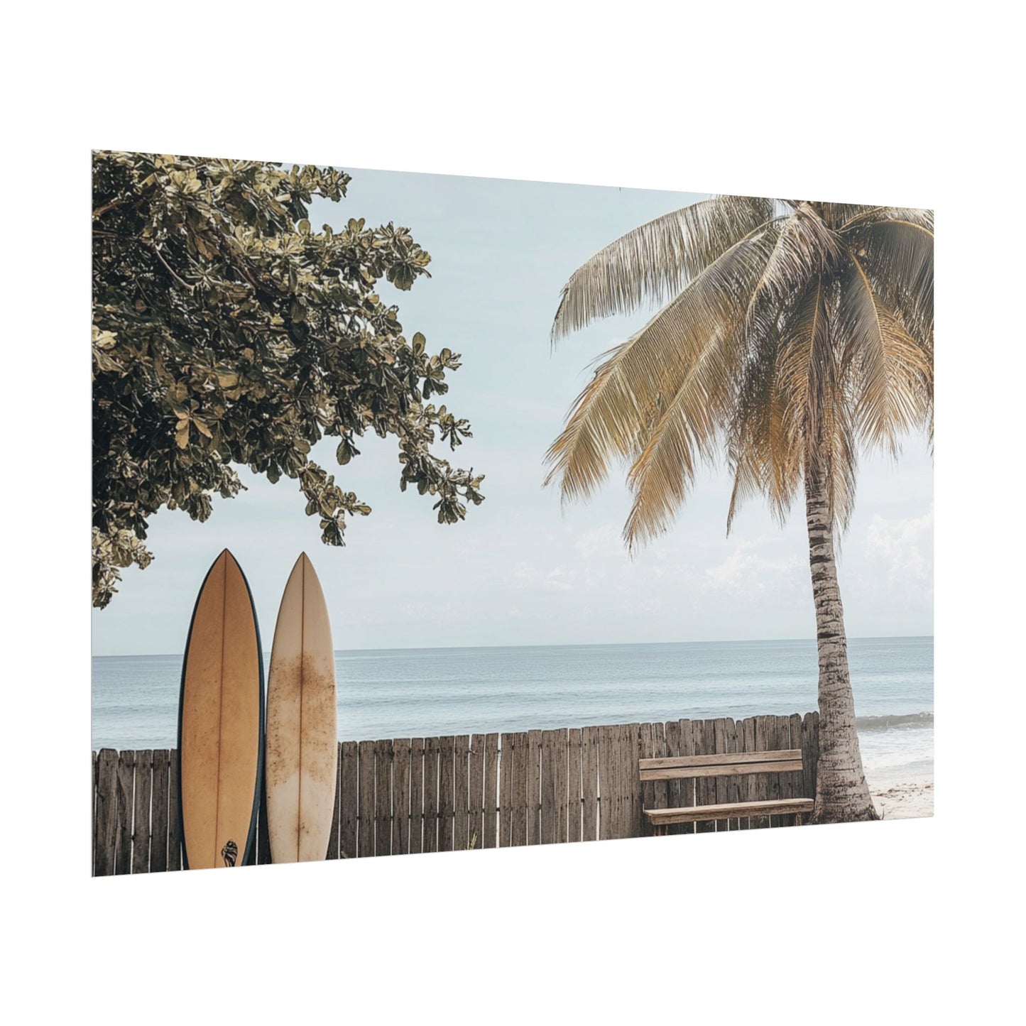 Tranquil Hawaiian Beach Scene with Surfboards