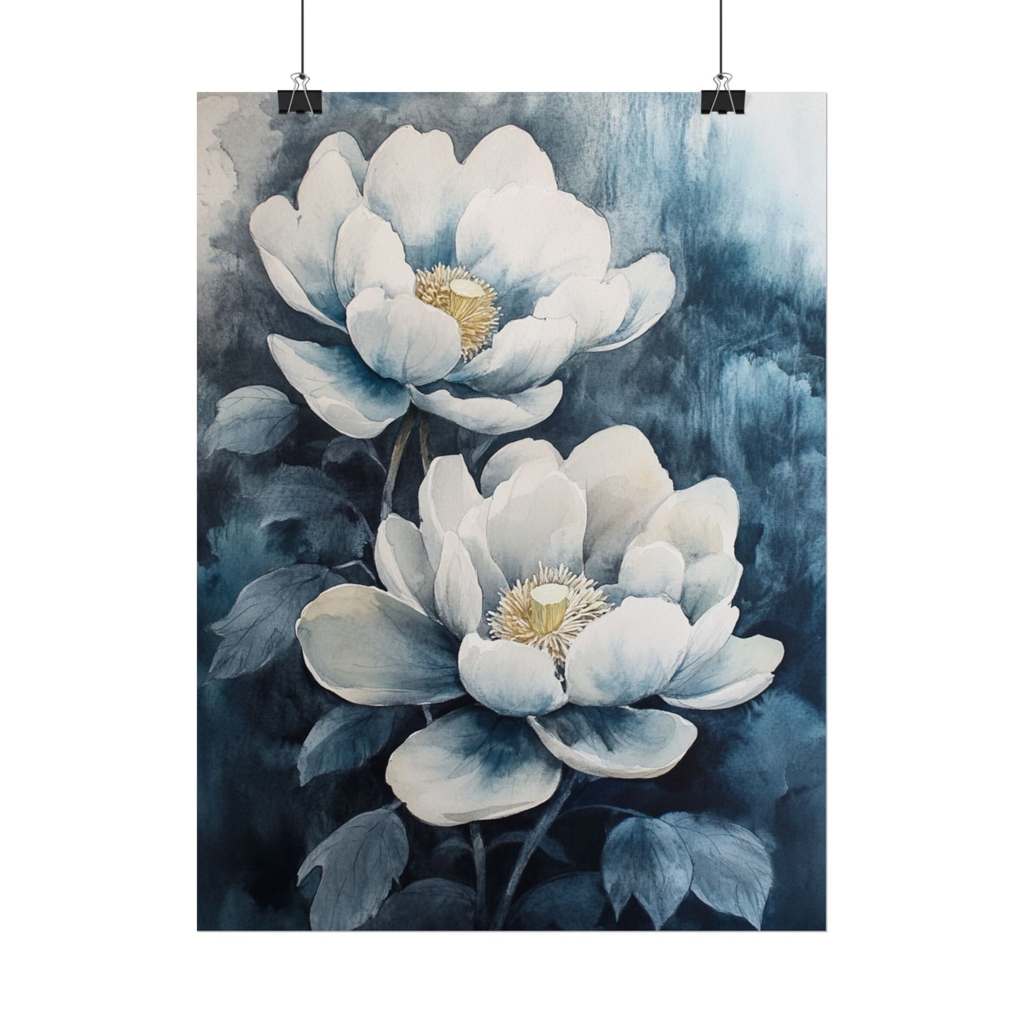 Elegant White Blooms - Abstract Floral Watercolour Print