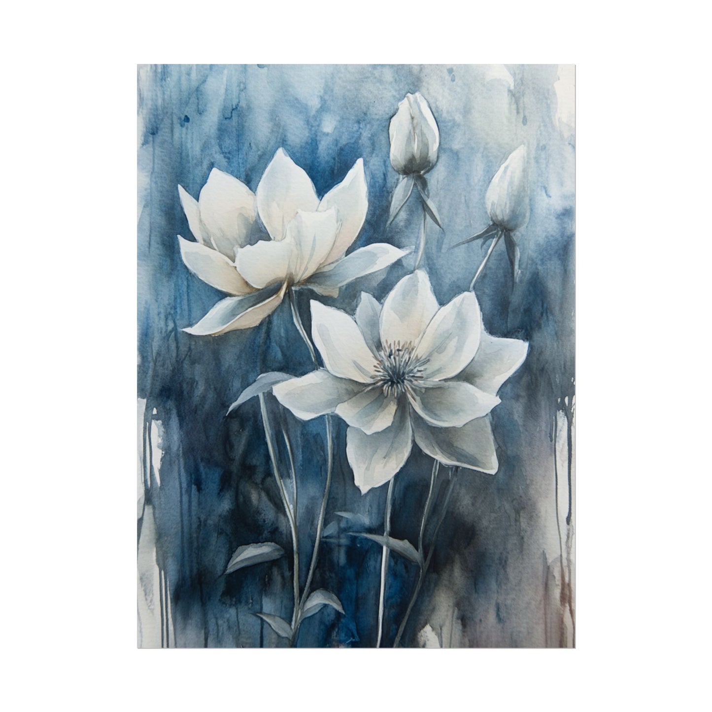 Midnight Blooms - Abstract Floral Watercolour Art Print