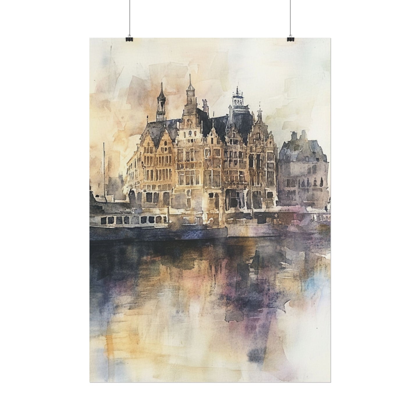 Vintage Harbour Charm - Abstract Watercolour of Historic Waterfront