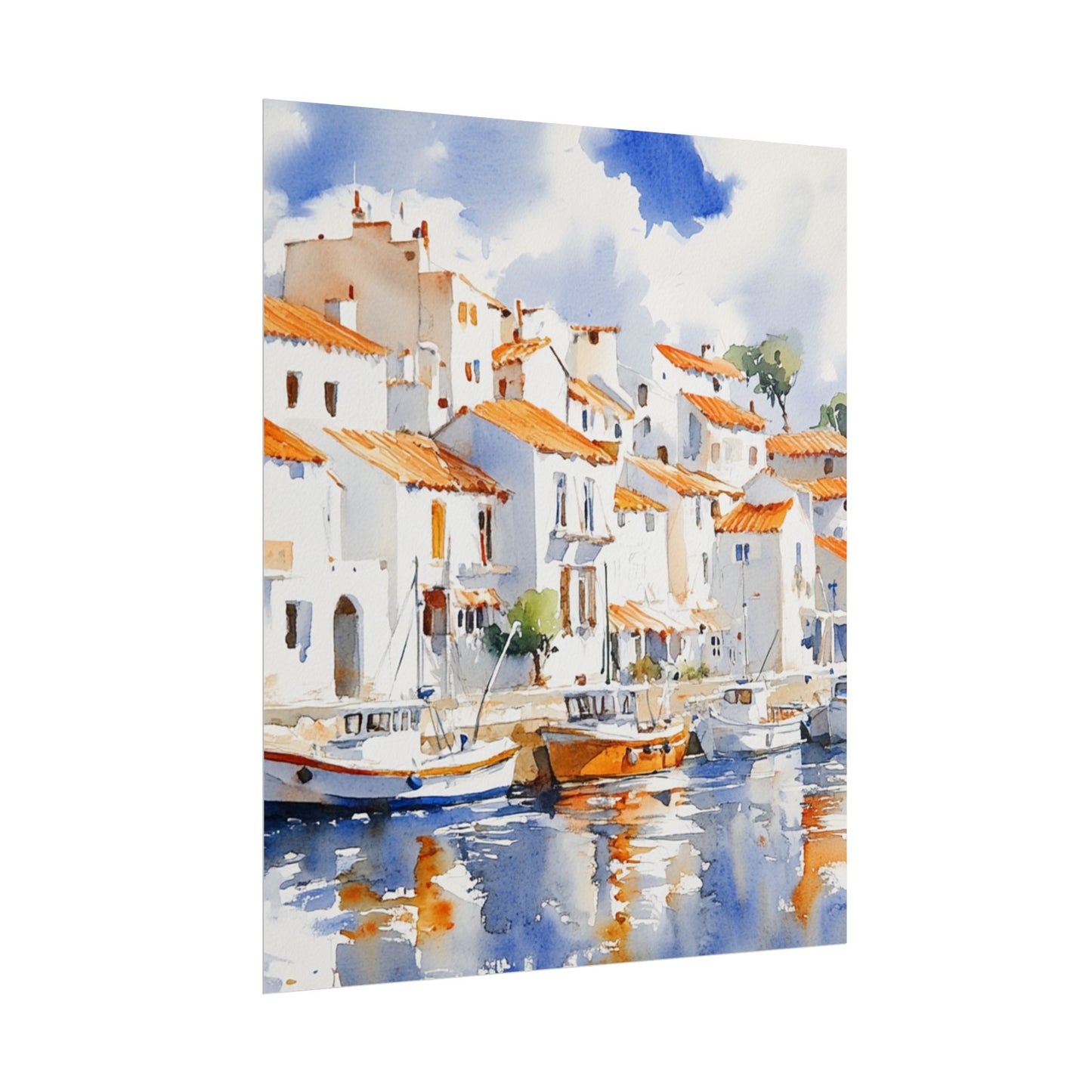 Harbour Reflections - Abstract Watercolour of Coastal Village