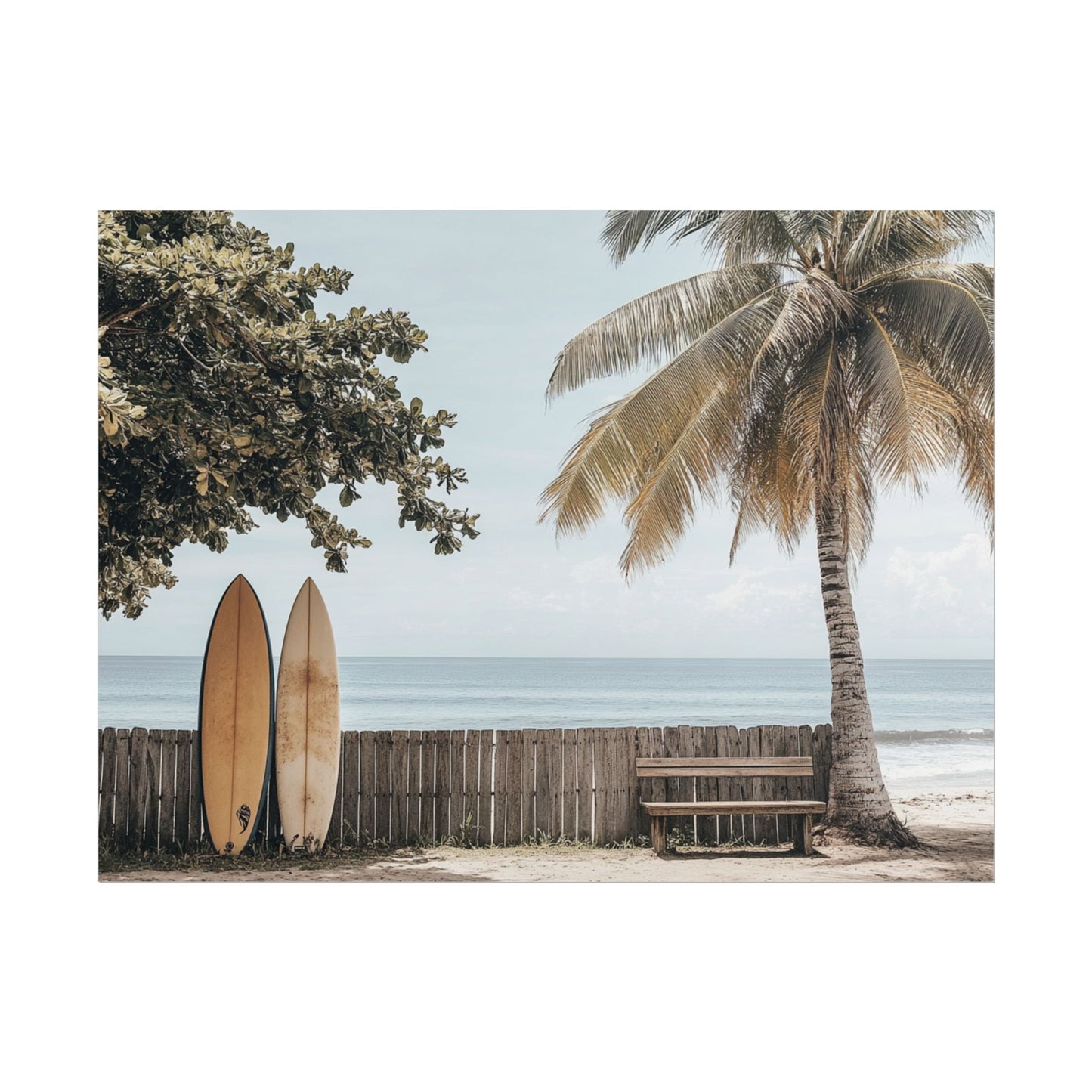 Tranquil Hawaiian Beach Scene with Surfboards