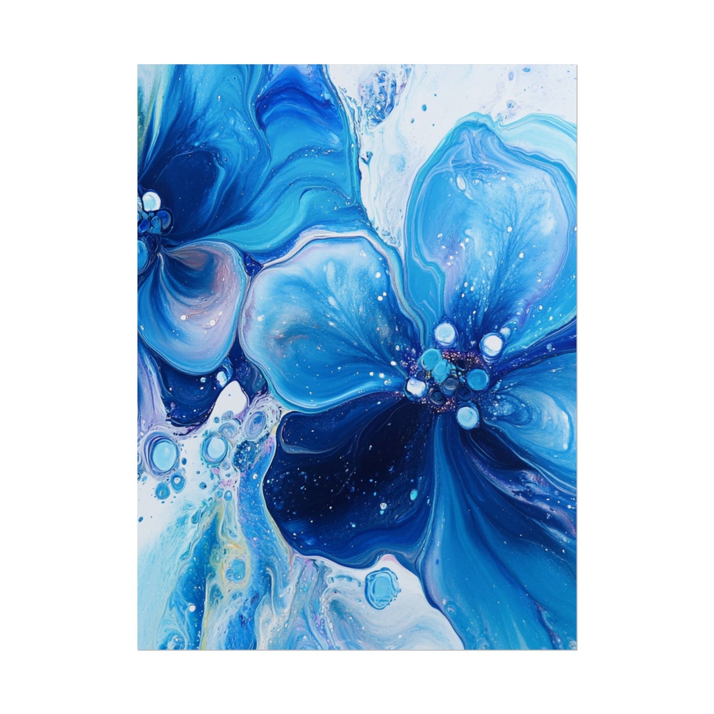 Celestial Bloom - Abstract Floral Art Print in Shades of Blue