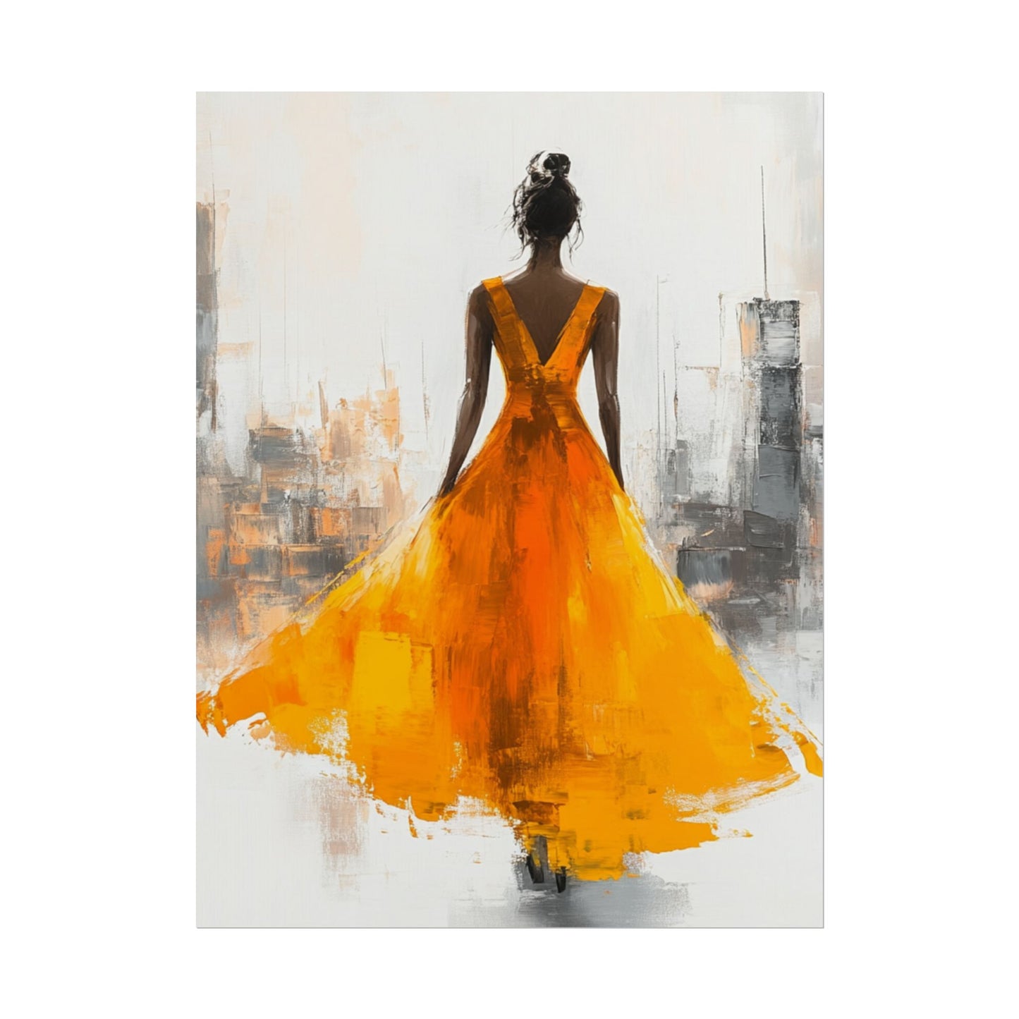 City Elegance - Abstract Woman in Orange Dress Art Print