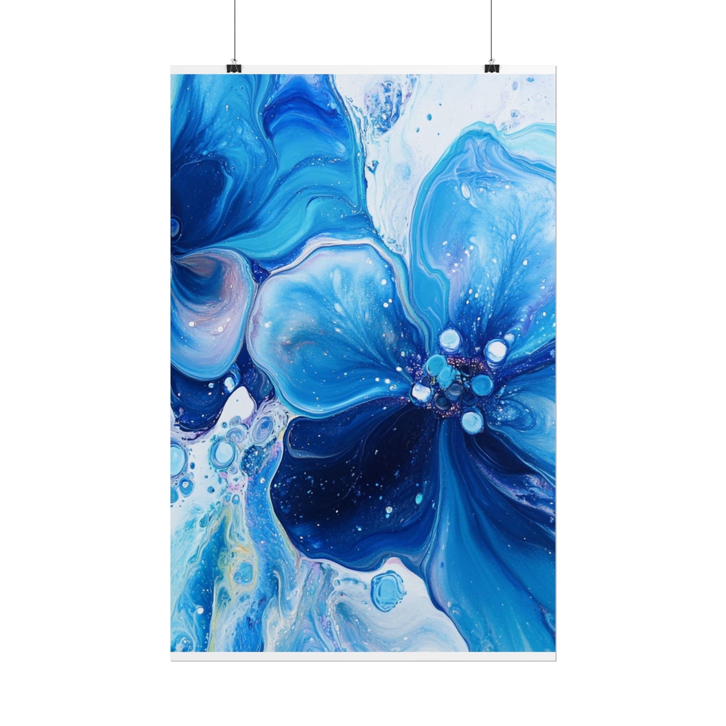 Celestial Bloom - Abstract Floral Art Print in Shades of Blue