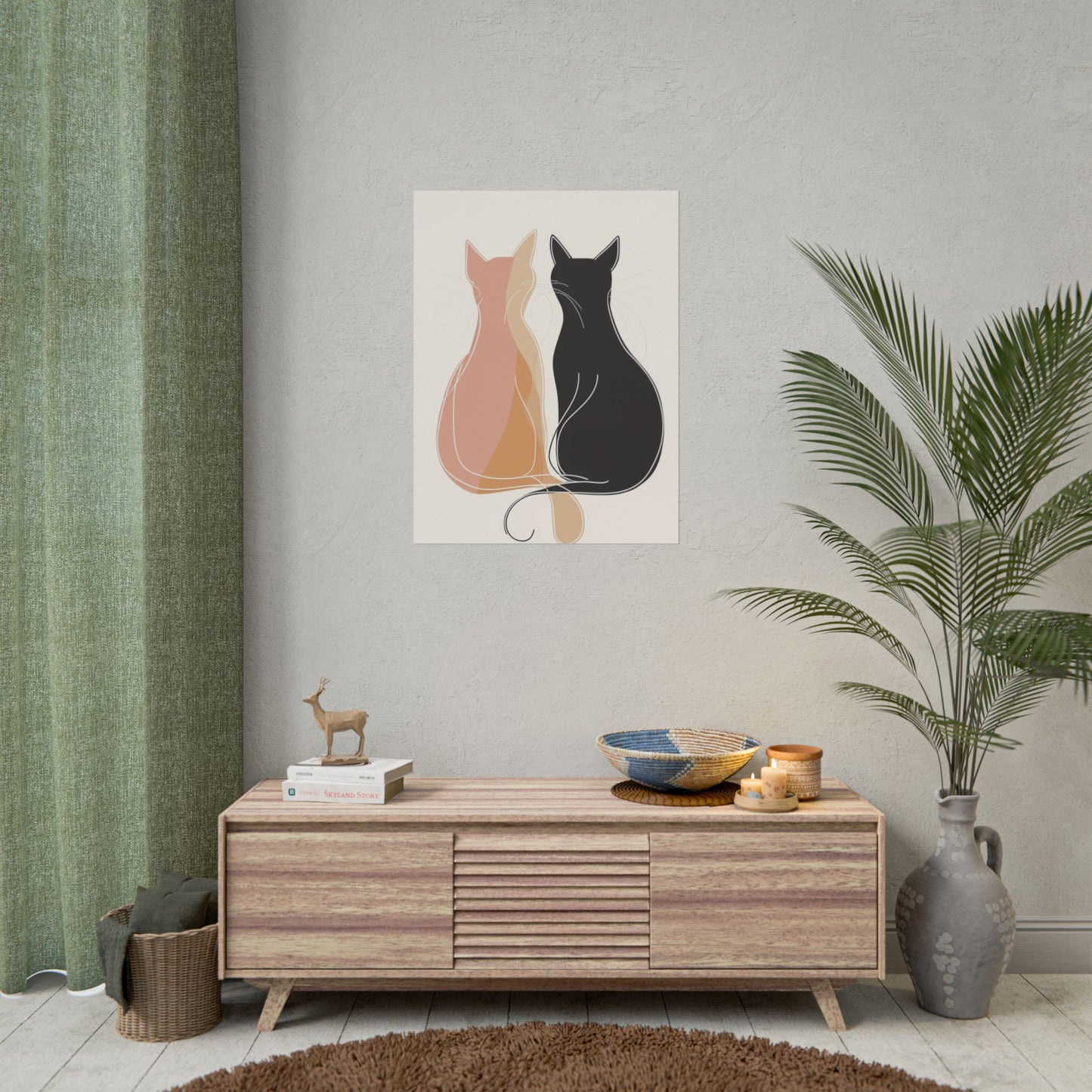 Companions in Silence - Minimalist Abstract Cat Duo