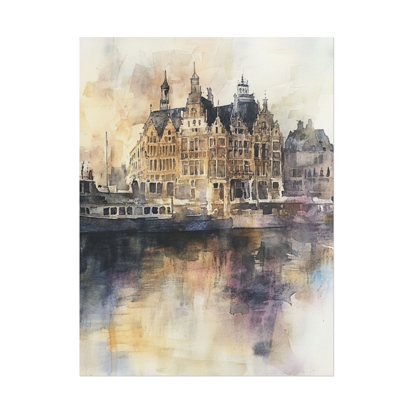 Vintage Harbour Charm - Abstract Watercolour of Historic Waterfront