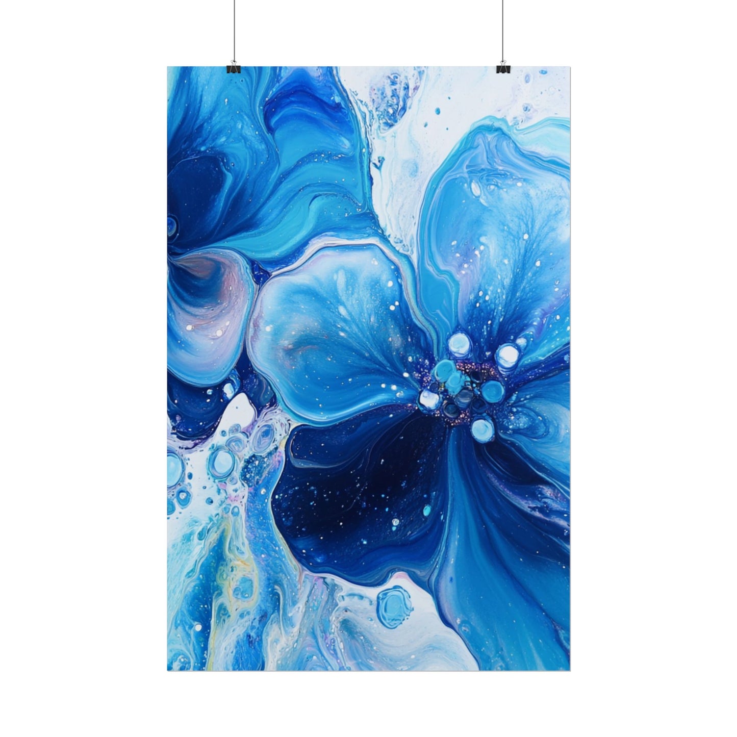 Celestial Bloom - Abstract Floral Art Print in Shades of Blue