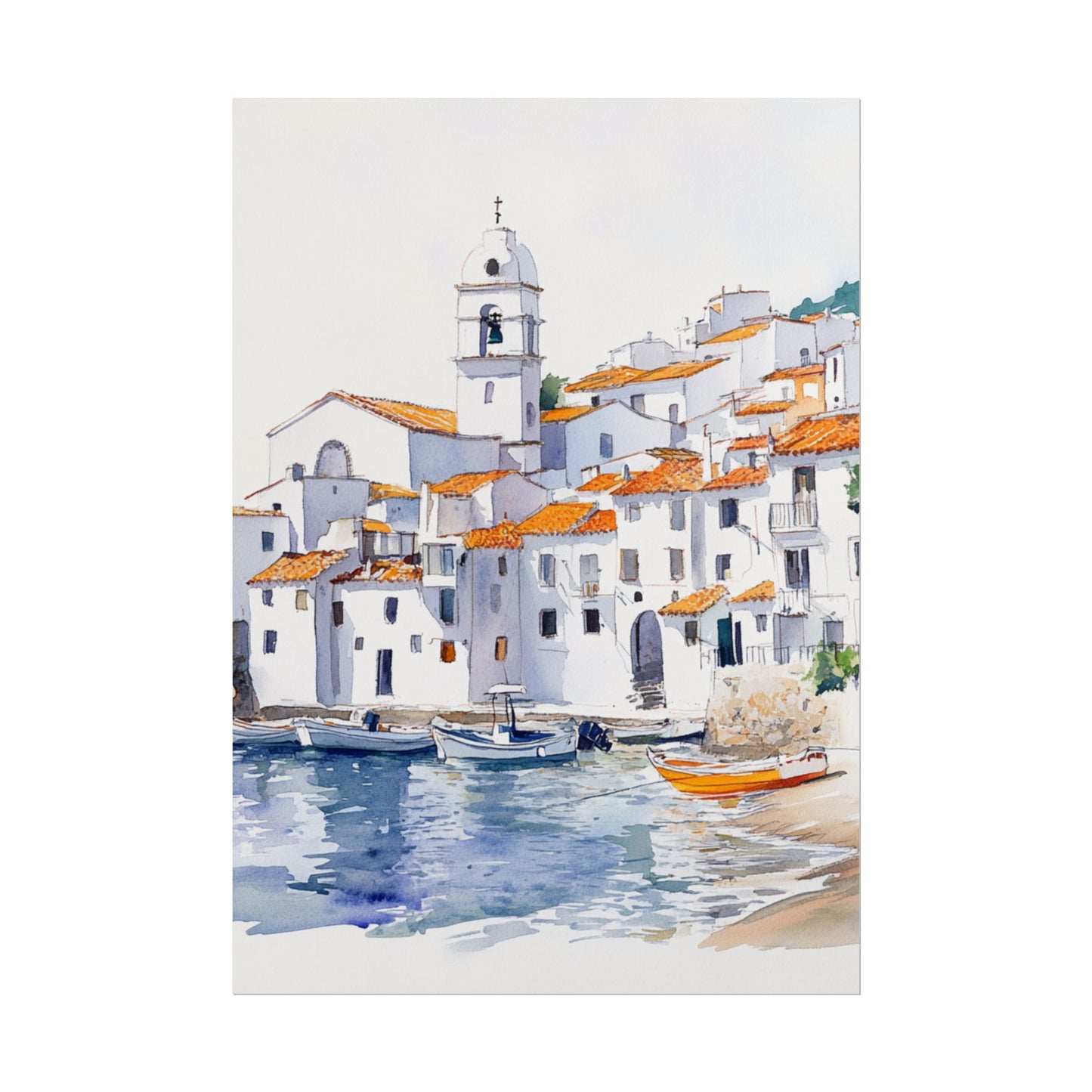 Coastal Serenity - Abstract Watercolour of a Tranquil Village