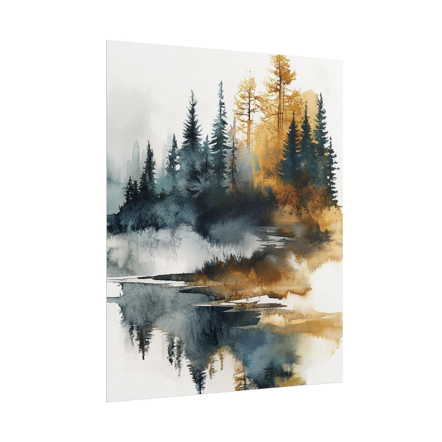 Misty Pines - Abstract Forest Landscape Watercolour