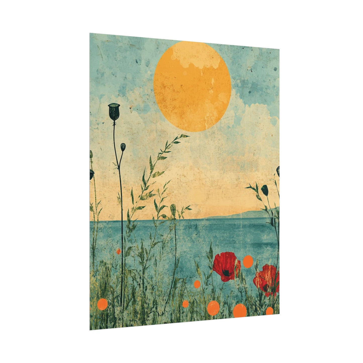 Golden Horizon - Abstract Floral Coastal Print