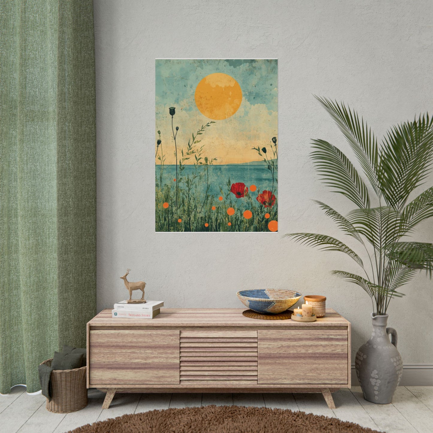 Golden Horizon - Abstract Floral Coastal Print