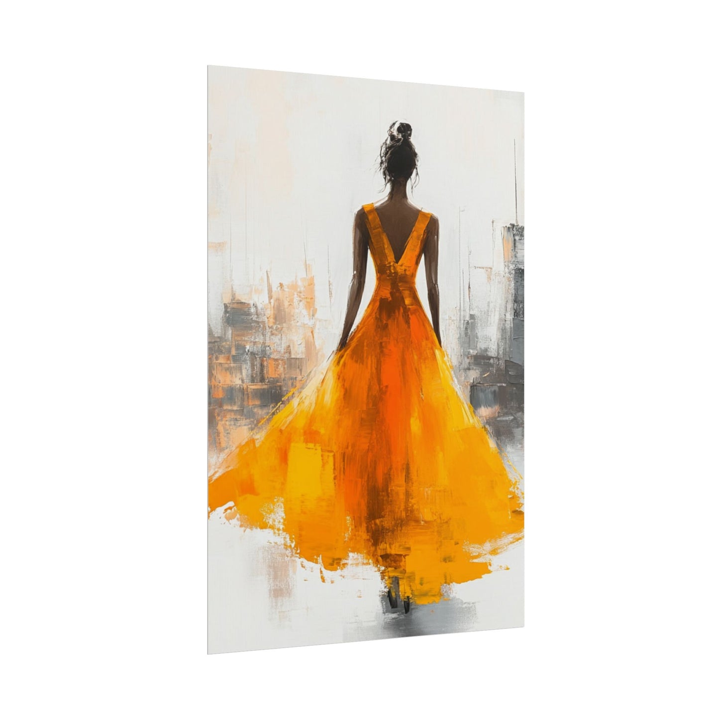 City Elegance - Abstract Woman in Orange Dress Art Print